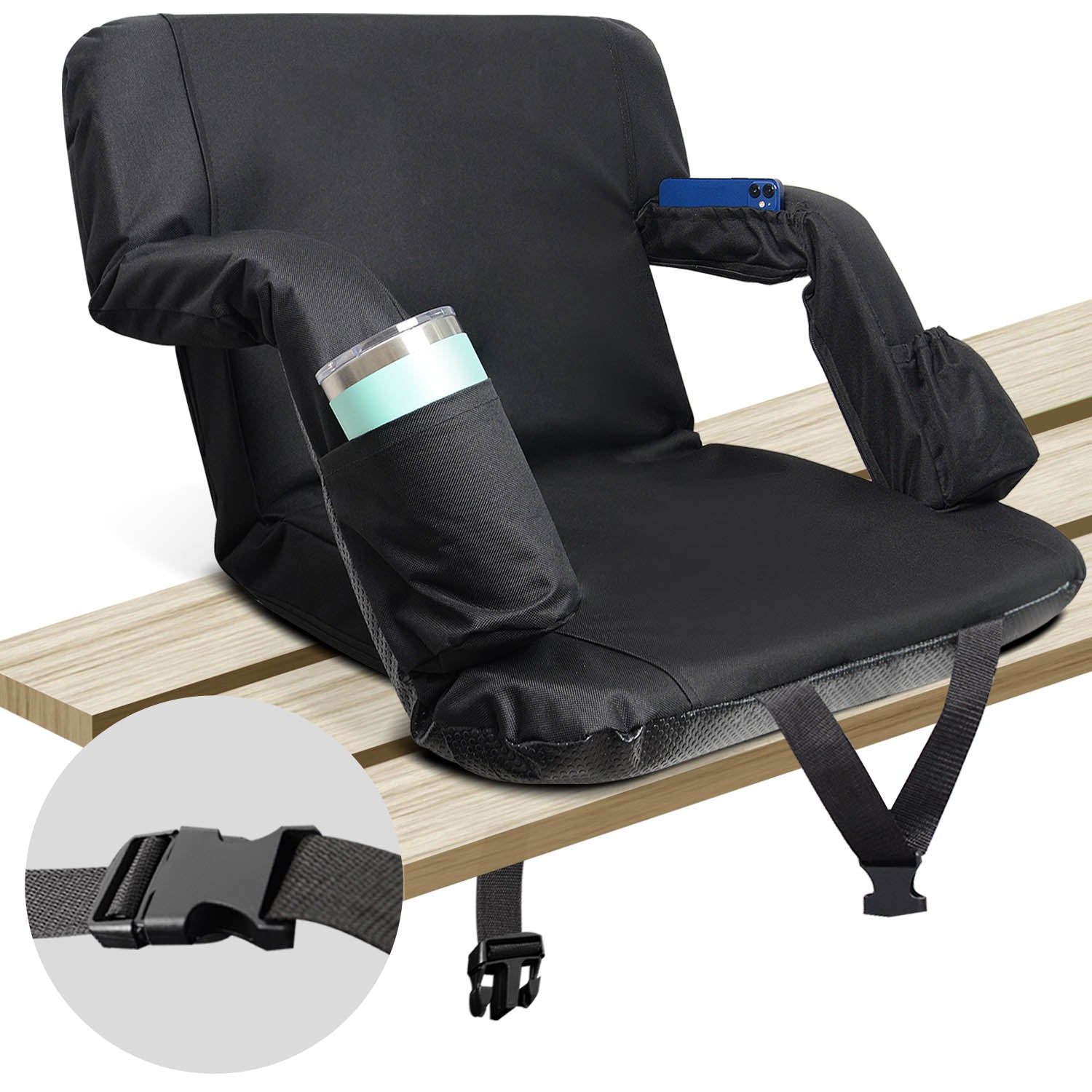 Mynt Bleacher Seats with Backs and Cushion with Back Support, Comfortable  Cushion, Steel Hook, Non Slip Strips, Multiple Storage Bags