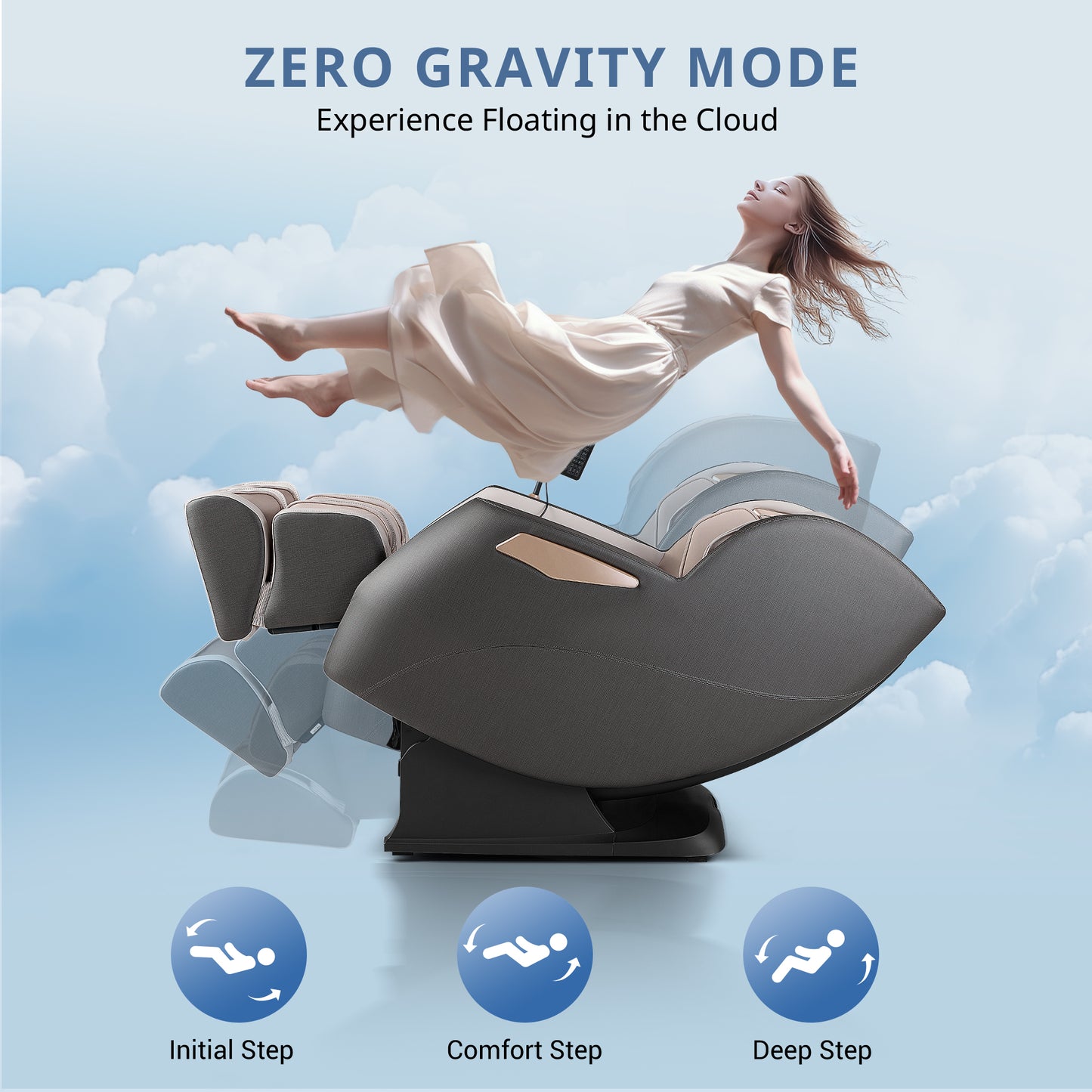 Mynta Zero Gravity Massage Chair, 170° Flexible Track with FootMassage, Gray