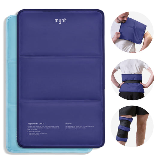 Mynt Reusable Gel Ice Pack with Large Size of 21''x13'' and 2 Adjustable Straps for Neck Shoulder Back Waist Leg Knee Ankle Injuries(Navy Blue)