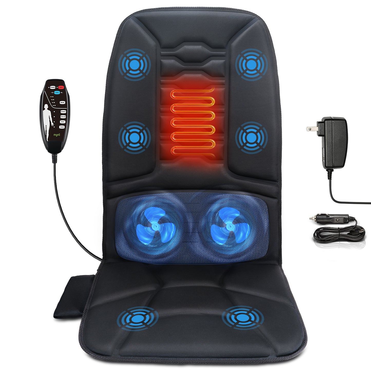 Back Massager with Heat and Cool, Chair Massage Cushion with Vibration Massage and 2 fans for All Season (DP)