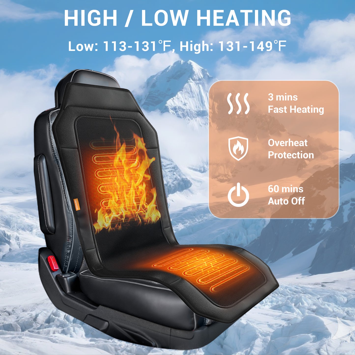 Heated Seat Cover for Car, Extended Seat Cushion Fast Heating, Black(DP)