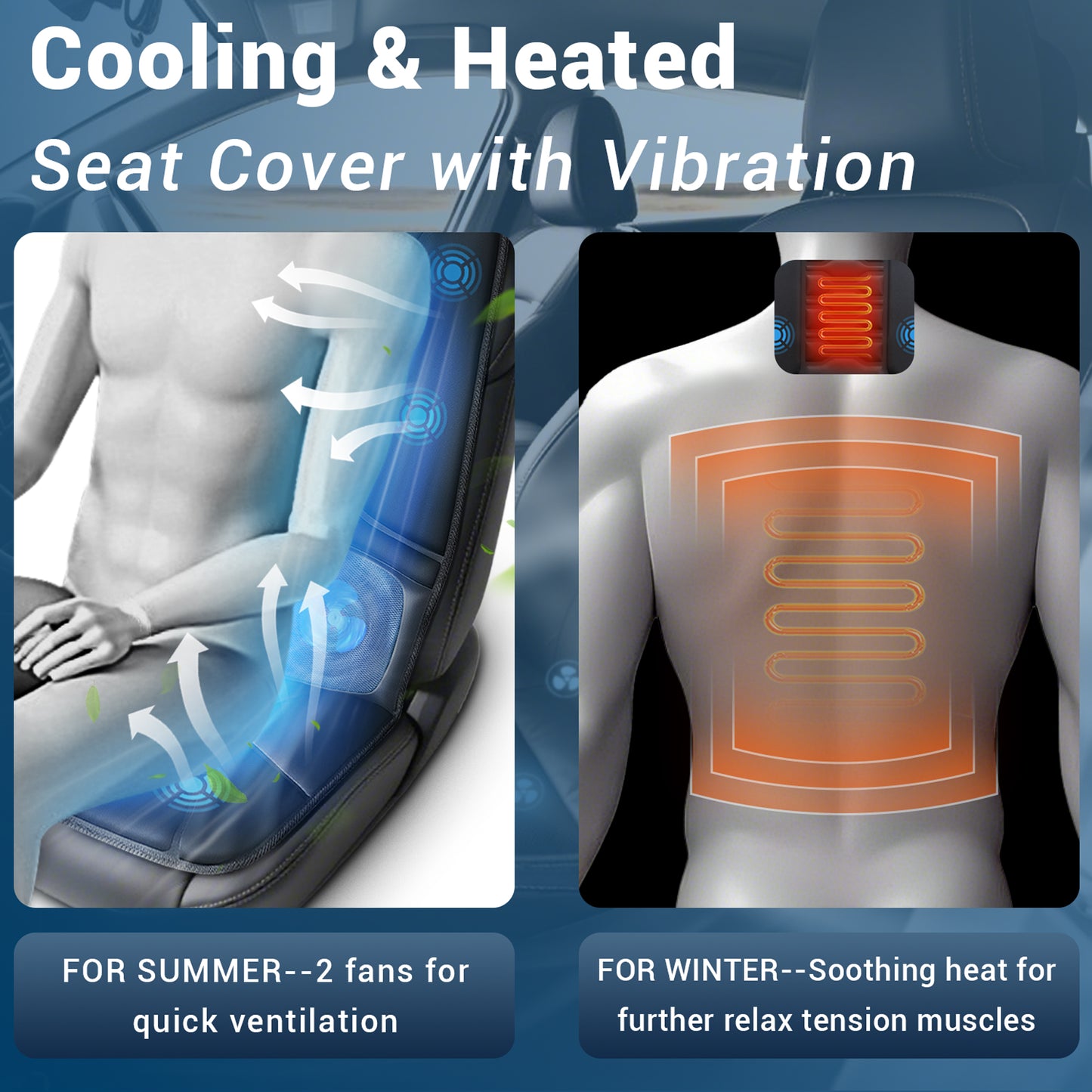 Back Massager with Heat and Cool, Chair Massage Cushion with Vibration Massage and 2 fans for All Season (DP)