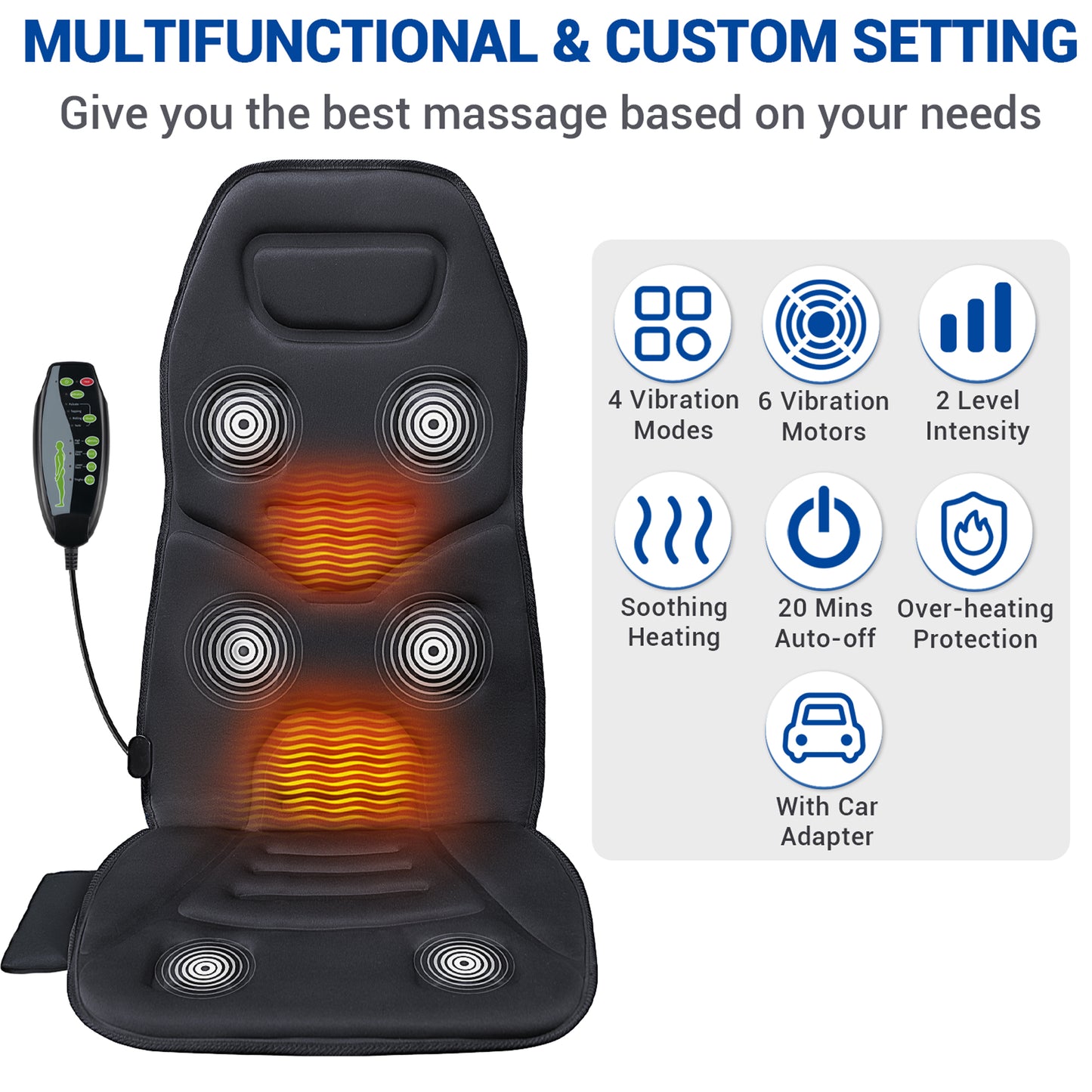 Back Massager with Heat, Vibration Car Chair Massager Pad, Seat Cushion Gifts for Men & Women (DP)