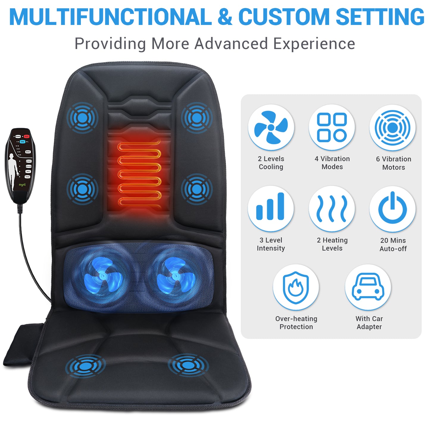 Back Massager with Heat and Cool, Chair Massage Cushion with Vibration Massage and 2 fans for All Season (DP)