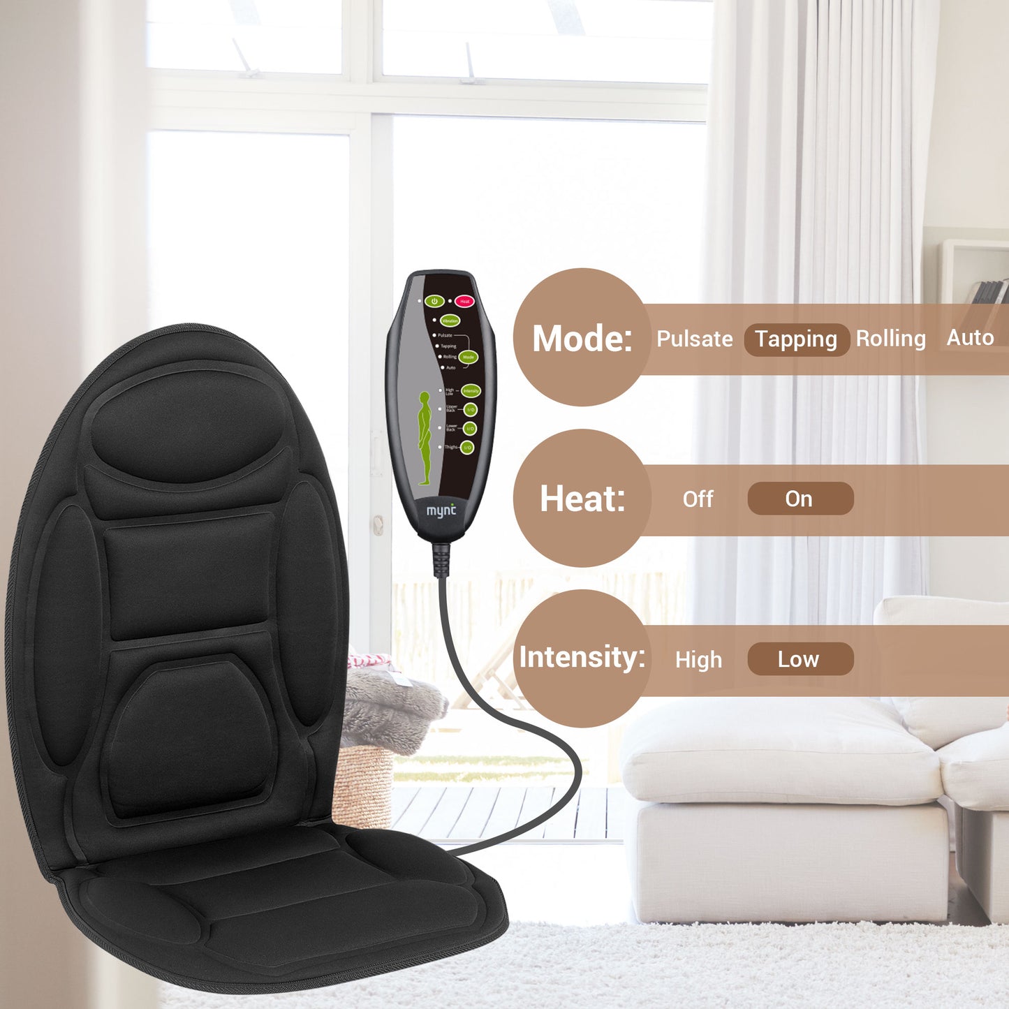 Mynt Back Massager Seat Cushion Massager with Heat, 8 Vibration Massage Nodes Massage Chair Pad for Home Office Chair (DP)