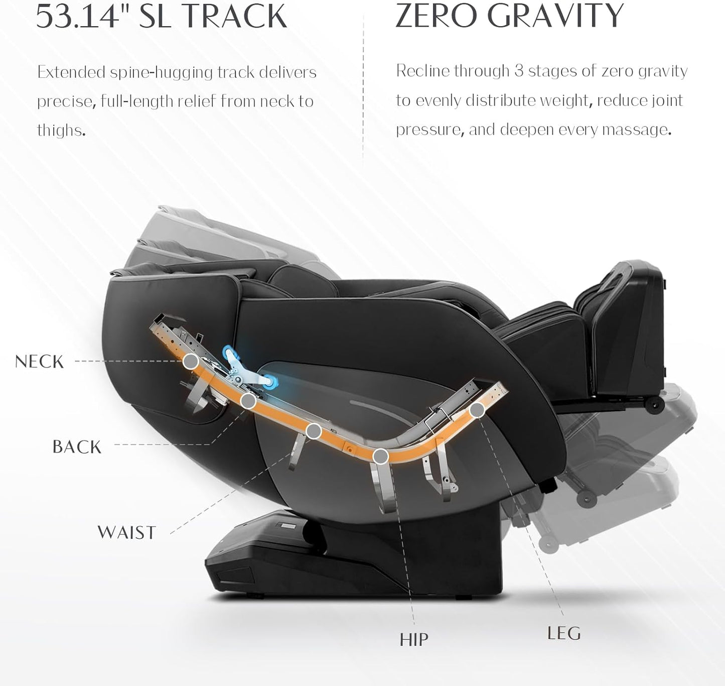 Mazzup 3D Massage Chair, Full Body Massage Chair, Zero Gravity Recliner w/Dynamic Leg Kneading System, 53.14" SL Track, Sleek Appearance, 12 Auto Modes, Wireless Charging, Bluetooth Speaker, TFT Screen