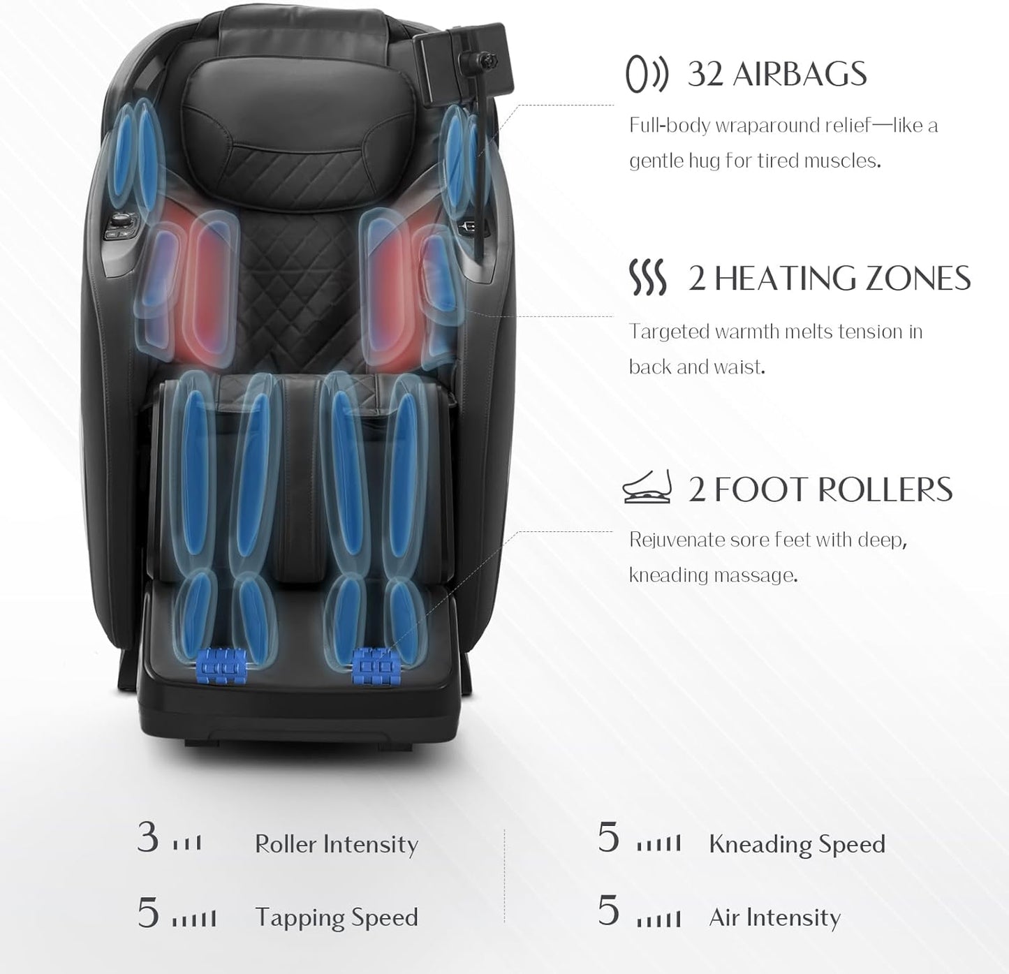 Mazzup 3D Massage Chair, Full Body Massage Chair, Zero Gravity Recliner w/Dynamic Leg Kneading System, 53.14" SL Track, Sleek Appearance, 12 Auto Modes, Wireless Charging, Bluetooth Speaker, TFT Screen