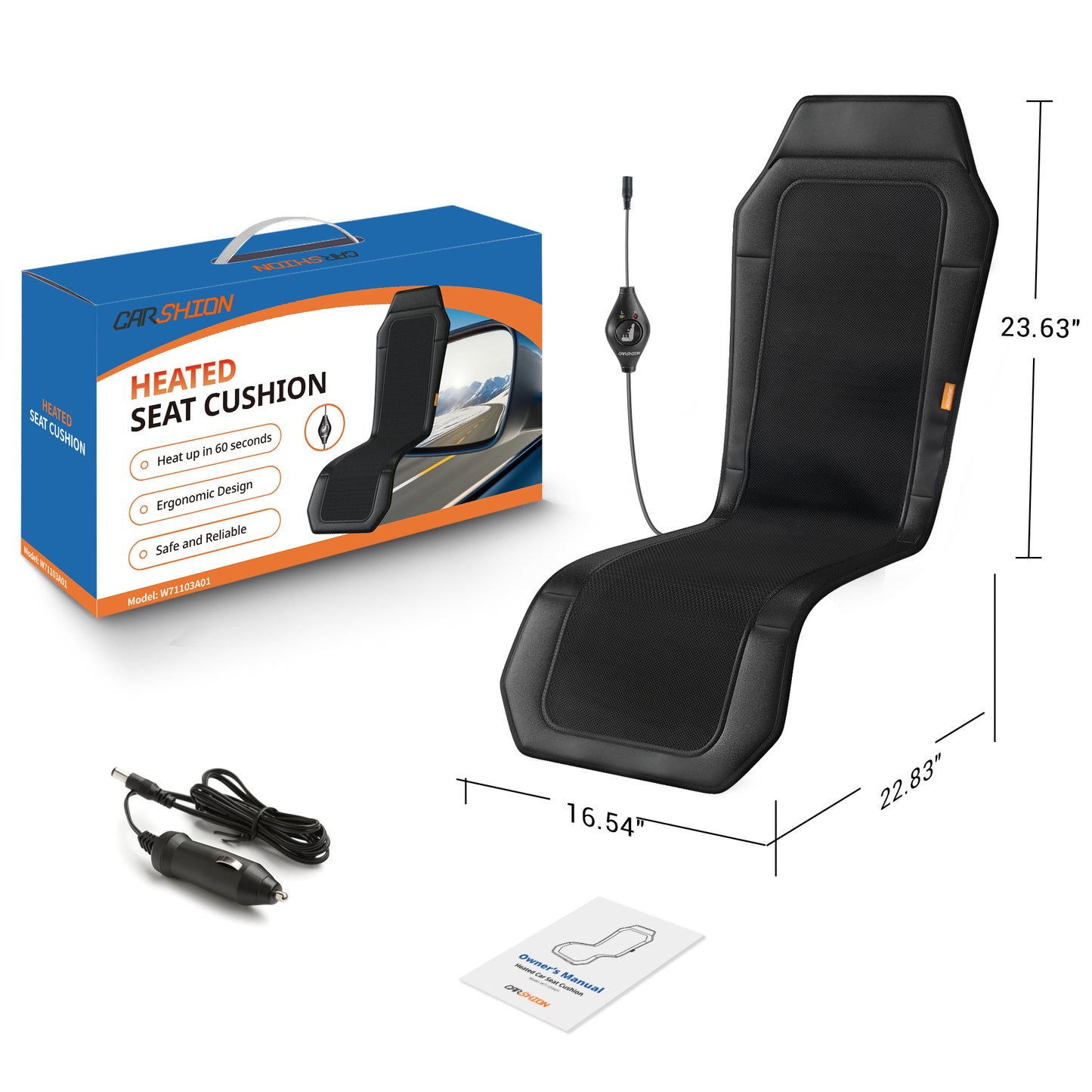 Heated Seat Cover for Car, Extended Seat Cushion Fast Heating, Black(DP)