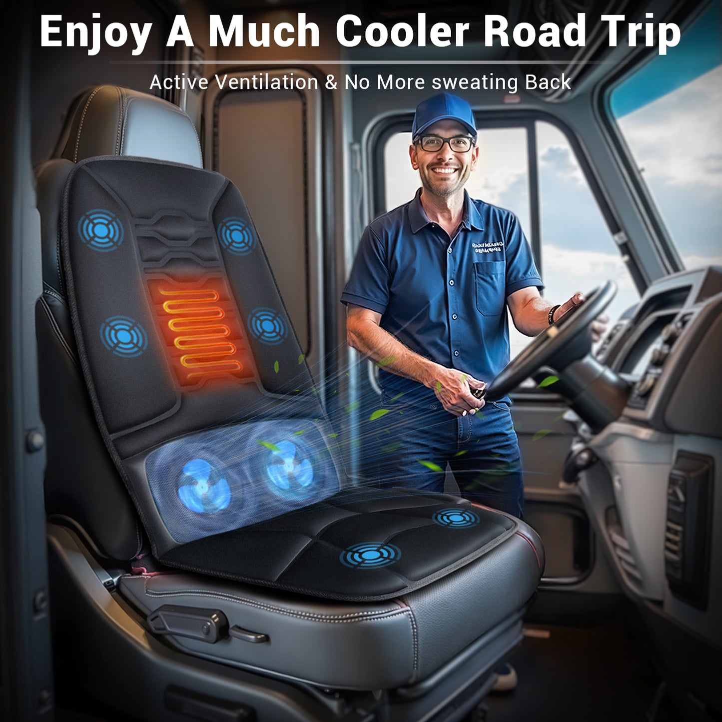 Back Massager with Heat and Cool, Chair Massage Cushion with Vibration Massage and 2 fans for All Season (DP)