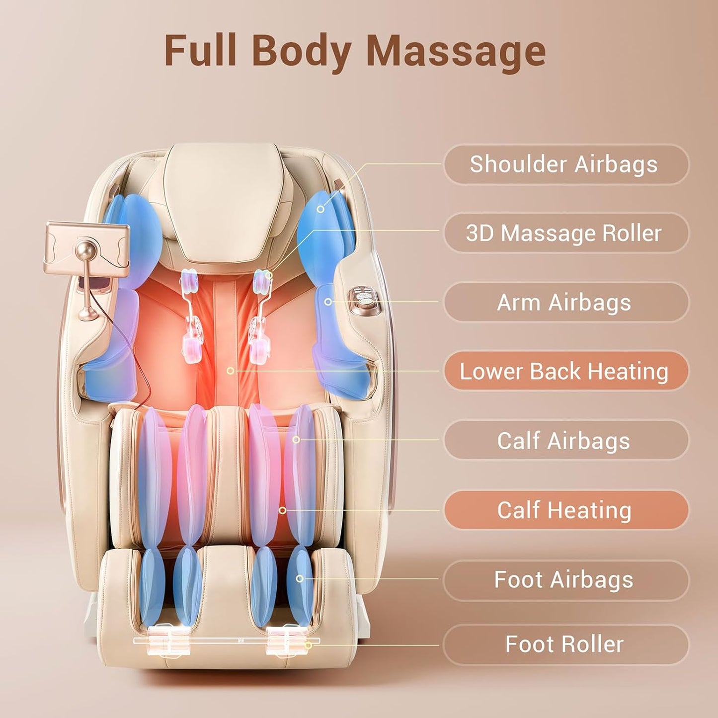 MYNTA 2025 Massage Chair, Full Body Zero Gravity SL Track Shiatsu Massage Chair with Calf Heating, Wireless Charging, White