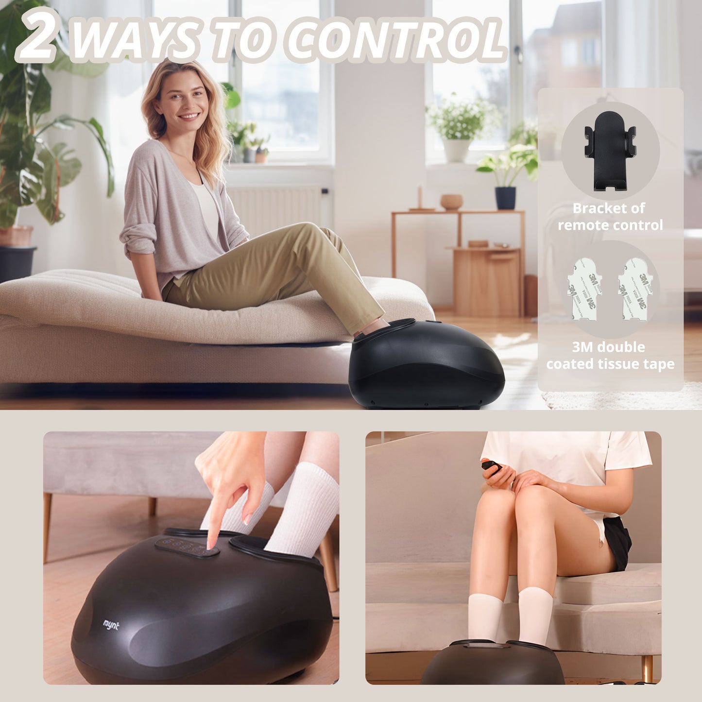 MYNT Shiatsu Foot Massager, Fits Up to Men Size 14, Kneading & Rolling, Air Compression, Wireless Remote, Black(DP)