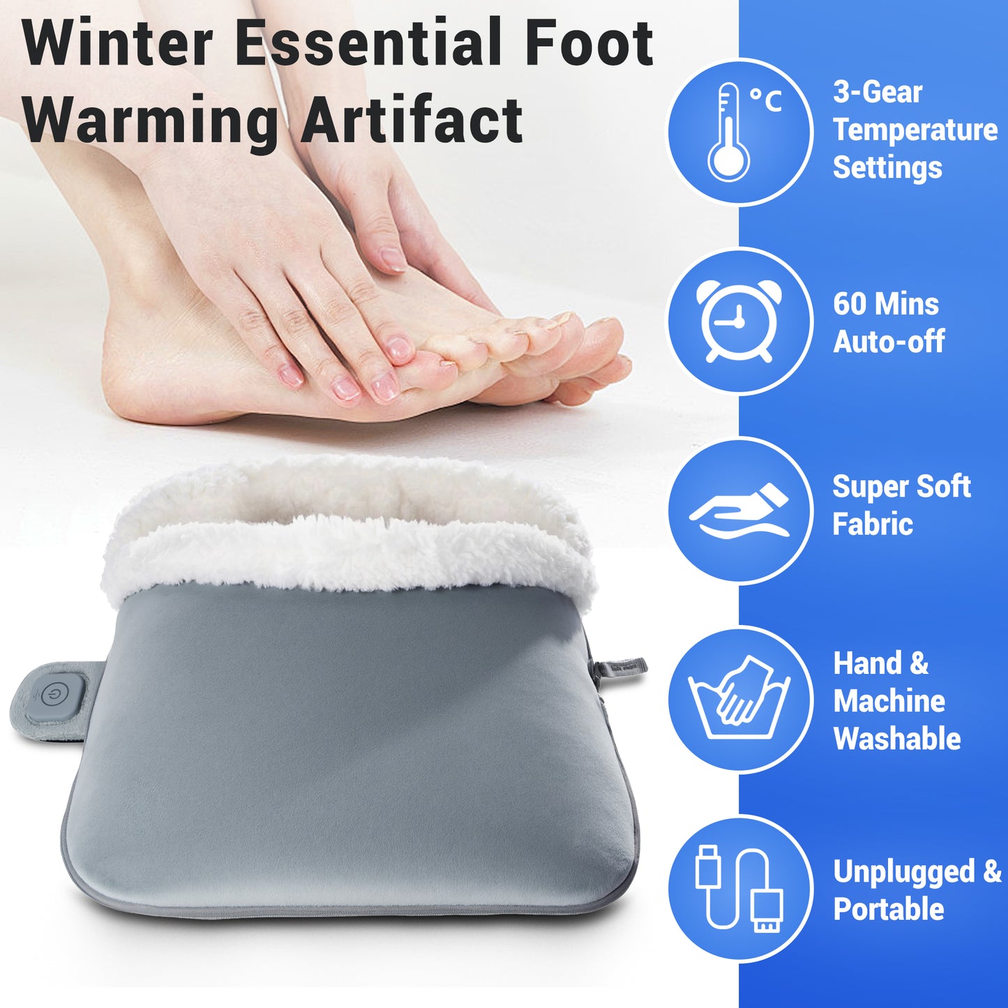 Heated Foot Warmers, Electric Heating Pad for Foot, Gray (DP)