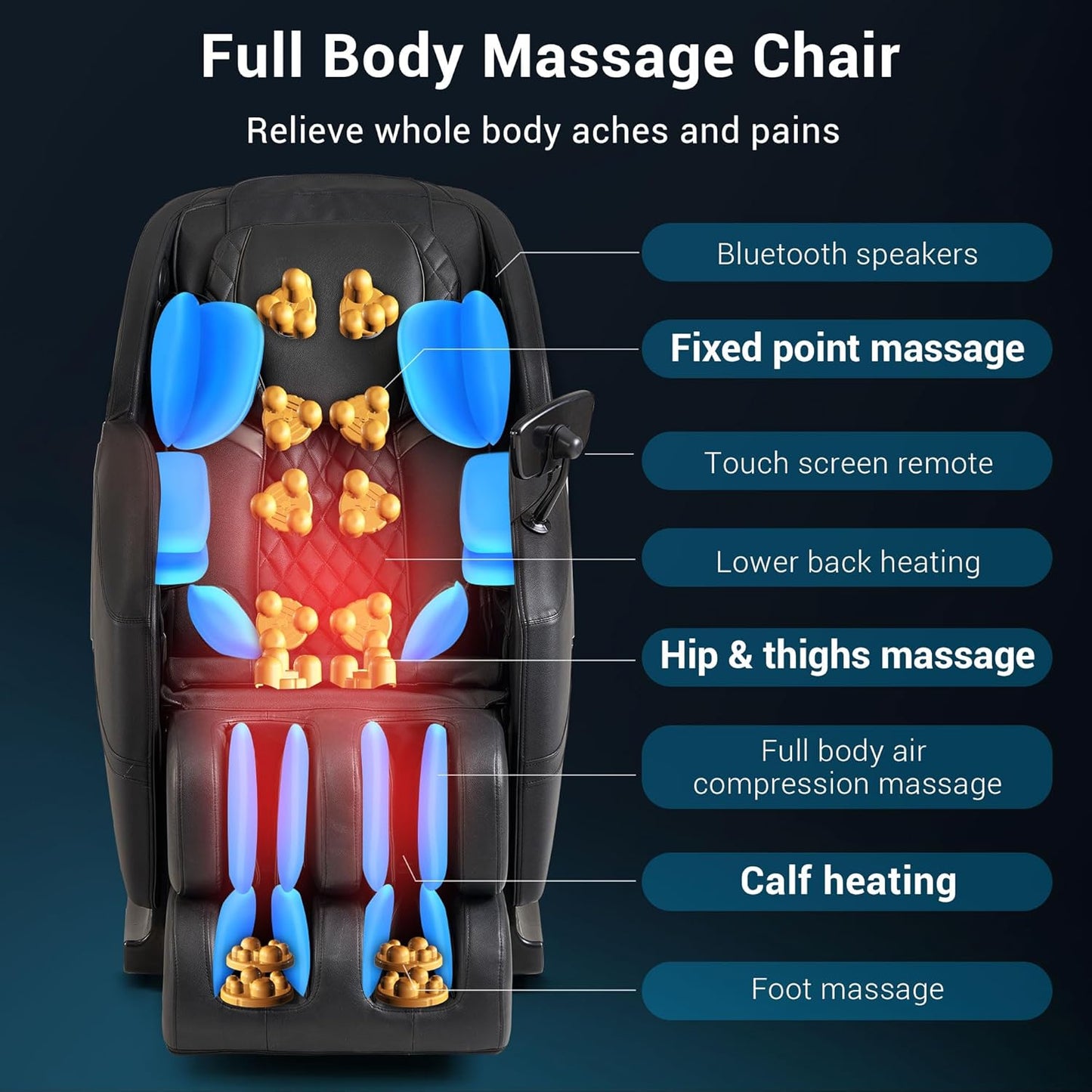 Mazzup Massage Chair, Zero Gravity Shiatsu Massage Chair Full Body and Recliner with Fully Assembled, LCD Screen, Lower Back and Calf Heating, Air Compression, Black (DP)