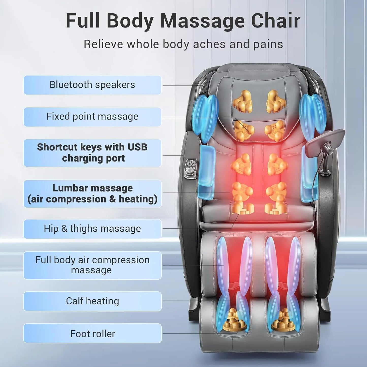 Mazzup Full Body Zero Gravity Shiatsu Massage Chair with Fully Assembled, LCD Screen, Shortcut Keys, USB Charging Port, Heat, Ideal Gift for Loved Ones, Parents, Balck (DP)