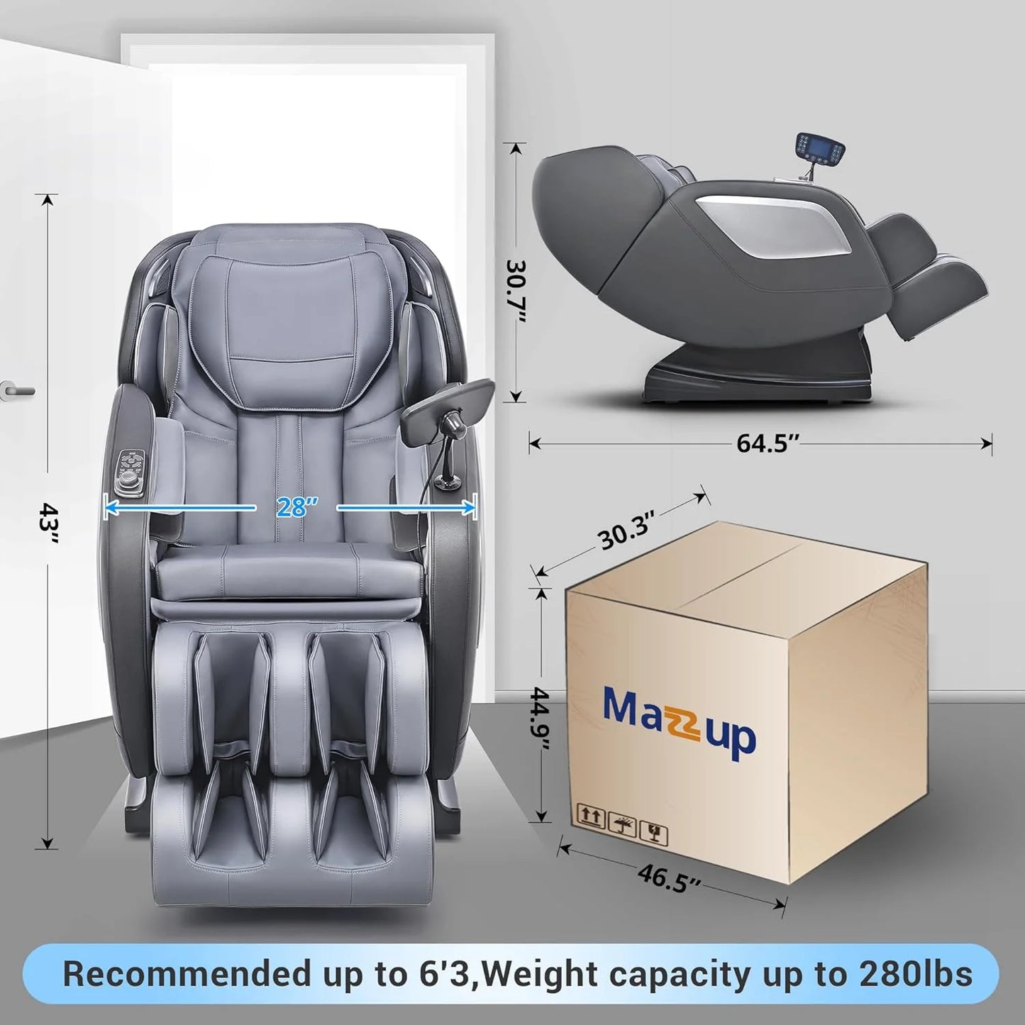 Mazzup Full Body Zero Gravity Shiatsu Massage Chair with Fully Assembled, LCD Screen, Shortcut Keys, USB Charging Port, Heat, Ideal Gift for Loved Ones, Parents, Balck (DP)