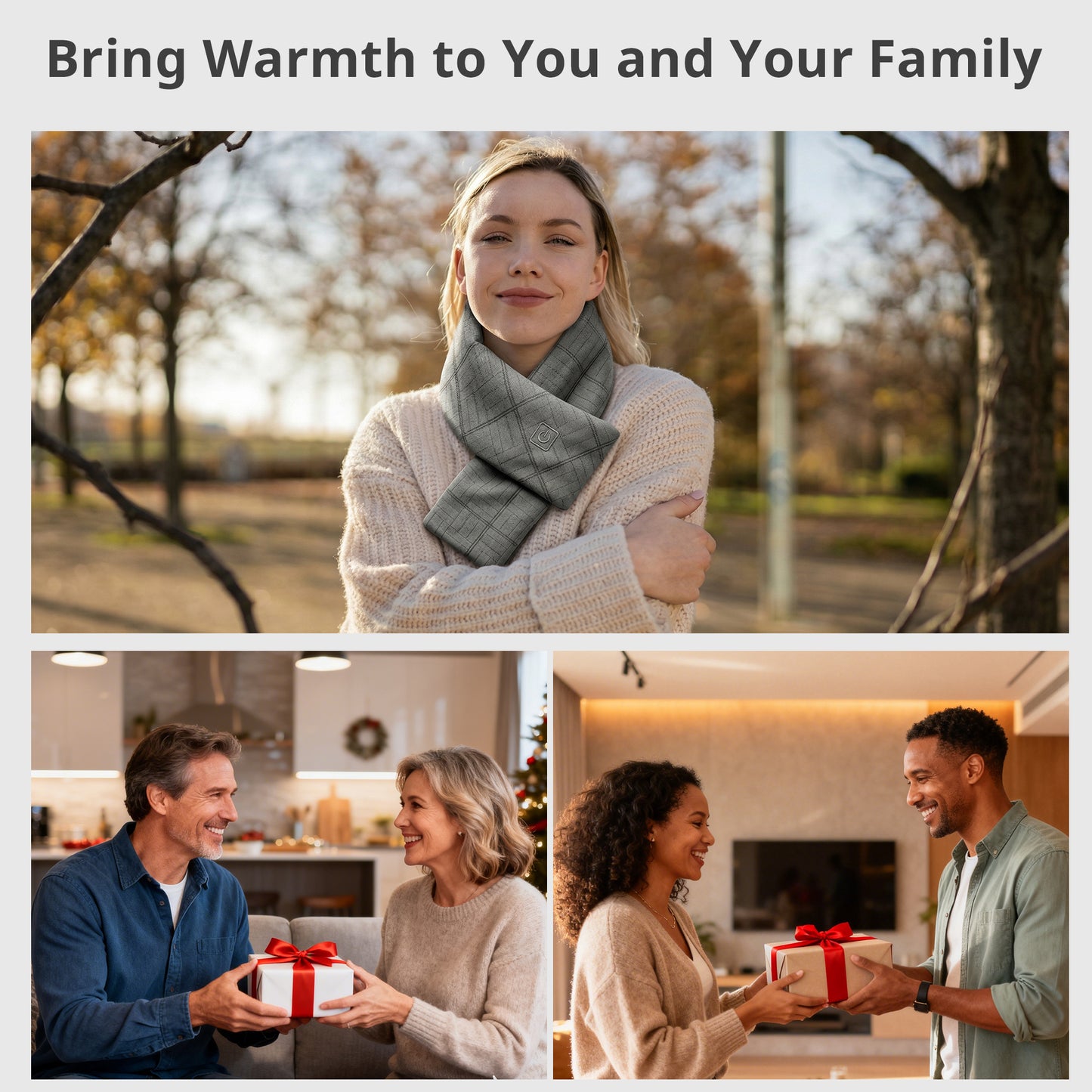 Mynt Graphene Heated Scarf, Heating Pad for Neck, Fast Heating Portable Neck Warmer with 3 Heat Levels, Winter Gift for Men/Women, Gray (DP)