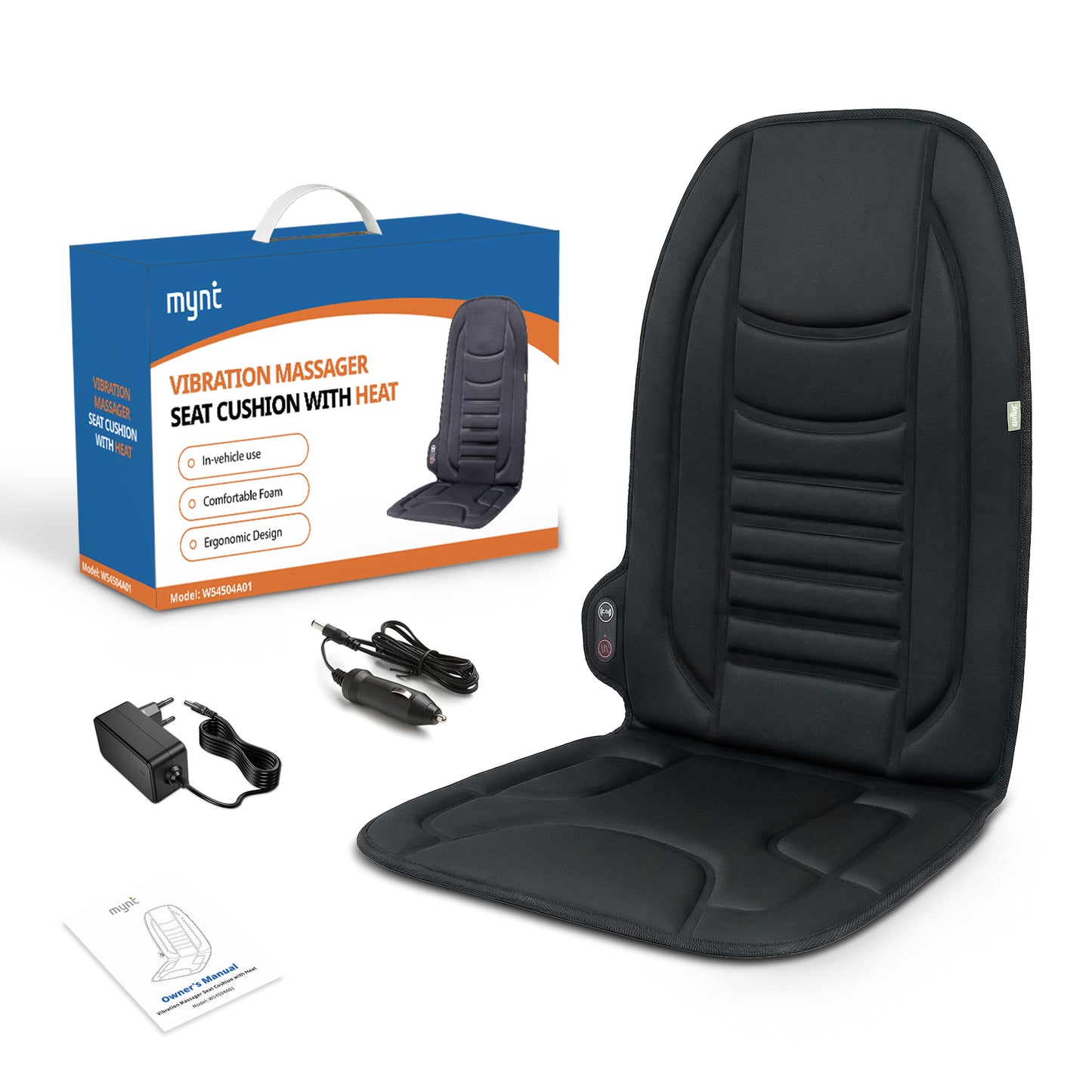 Mynt Back Massager with Heat, Vibration Massage Pad for Chair, Black(DP)