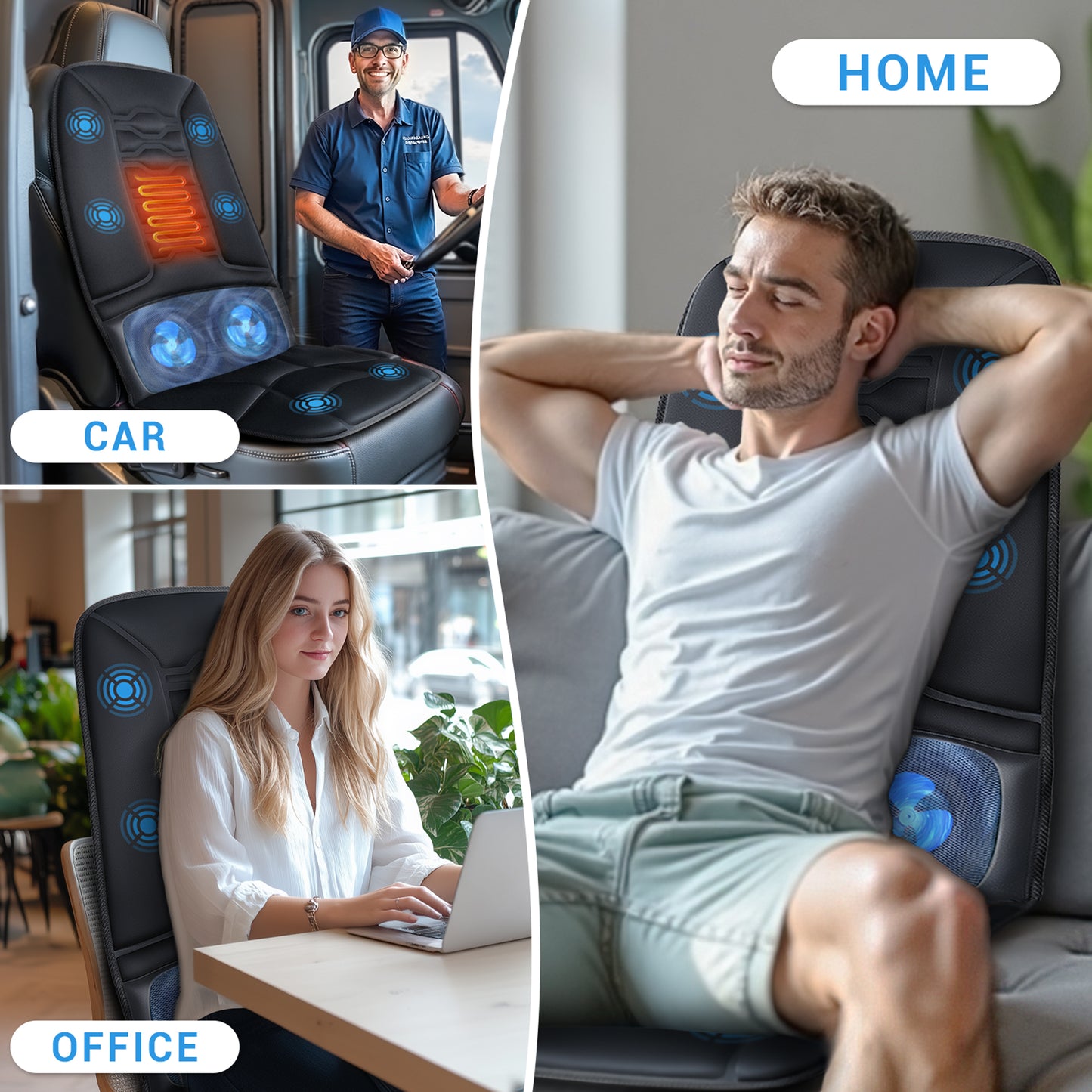 Back Massager with Heat and Cool, Chair Massage Cushion with Vibration Massage and 2 fans for All Season (DP)