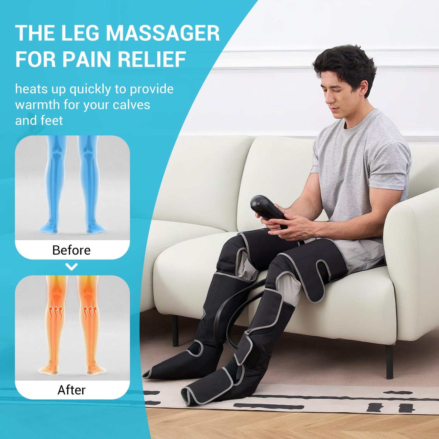 Leg Massager with Heat and Compression, Relaxation and Pain Relief, Black (DP)