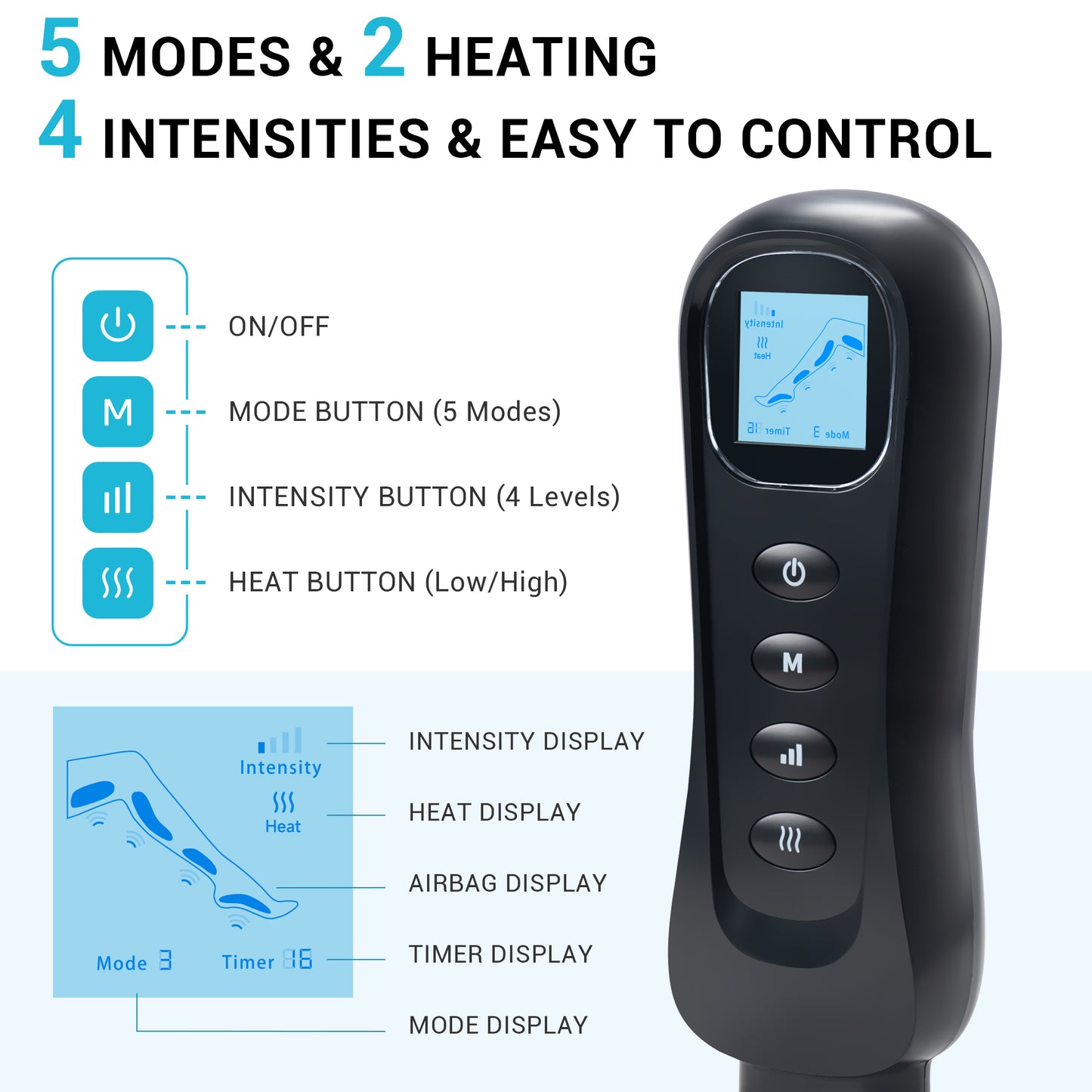 Leg Massager with Heat and Compression, Relaxation and Pain Relief, Black (DP)