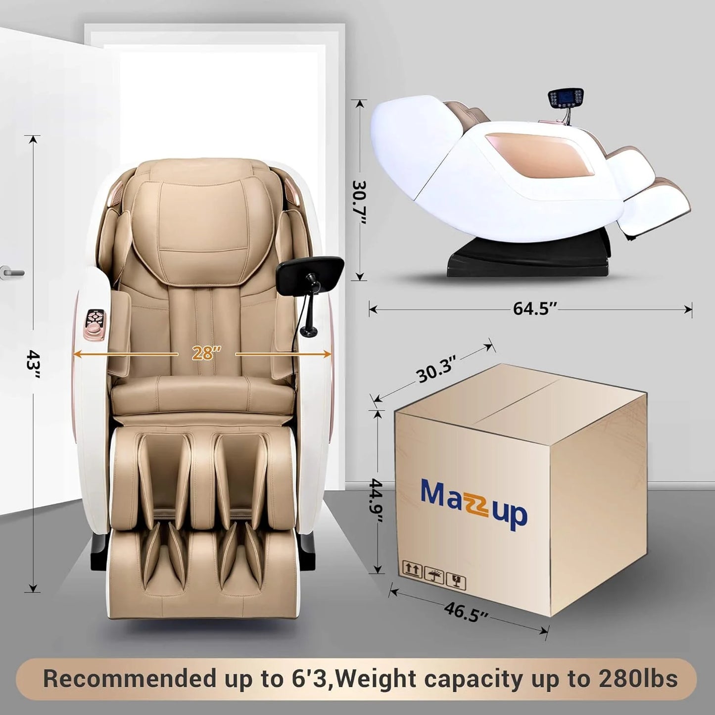 Massage Chair Full Body with Heat, Full Body Zero Gravity Shiatsu Massage Chair, Kneading Massage Chair Recliner with SL-Track, Foot Massage, Bluetooth, USB Charging Port MU313 (DP)