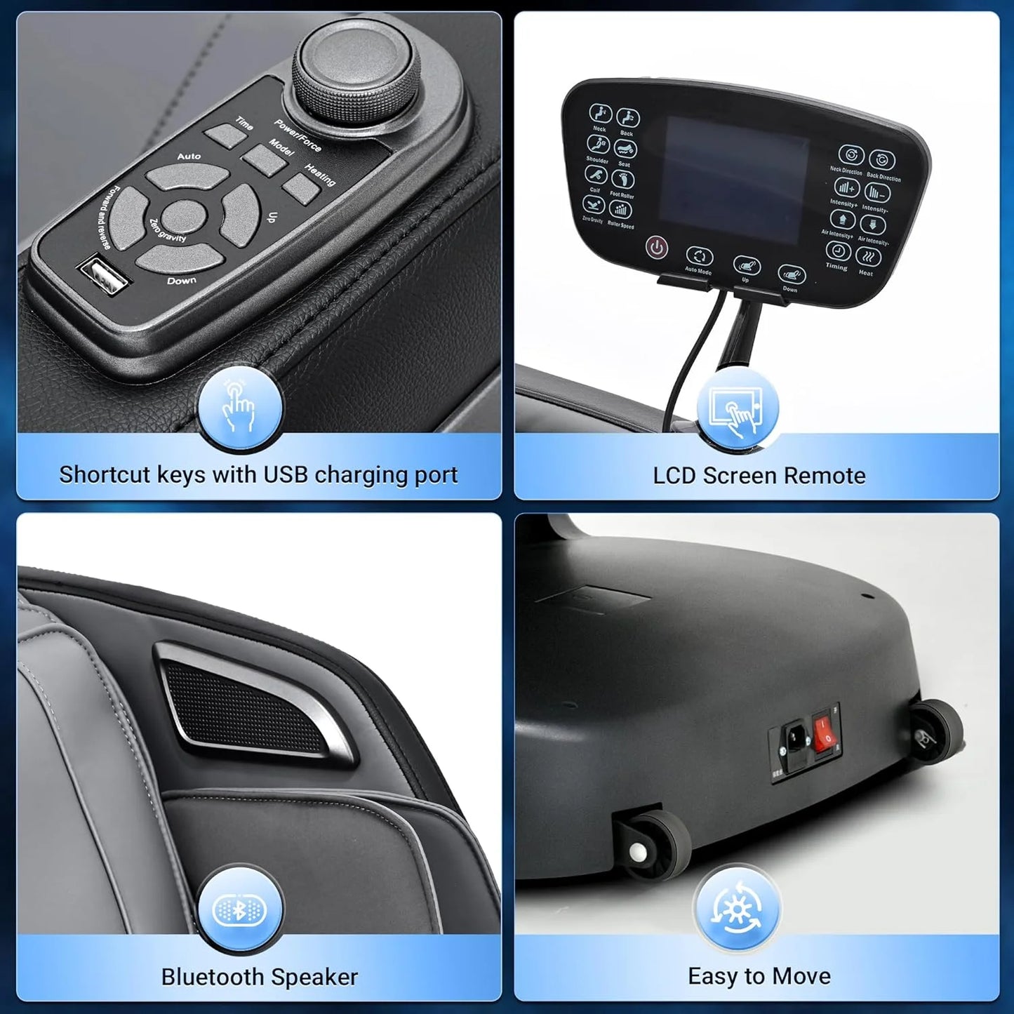 Mazzup Full Body Zero Gravity Shiatsu Massage Chair with Fully Assembled, LCD Screen, Shortcut Keys, USB Charging Port, Heat, Ideal Gift for Loved Ones, Parents, Balck (DP)
