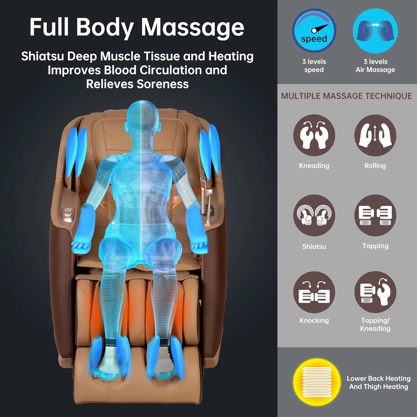 Massage Chair Full Body with Heat, Full Body Zero Gravity SL-Track Shiatsu Massage Chair, 3D Massage Chair with Foot Massage, Bluetooth, Wireless Phone Charger MU412(DP)