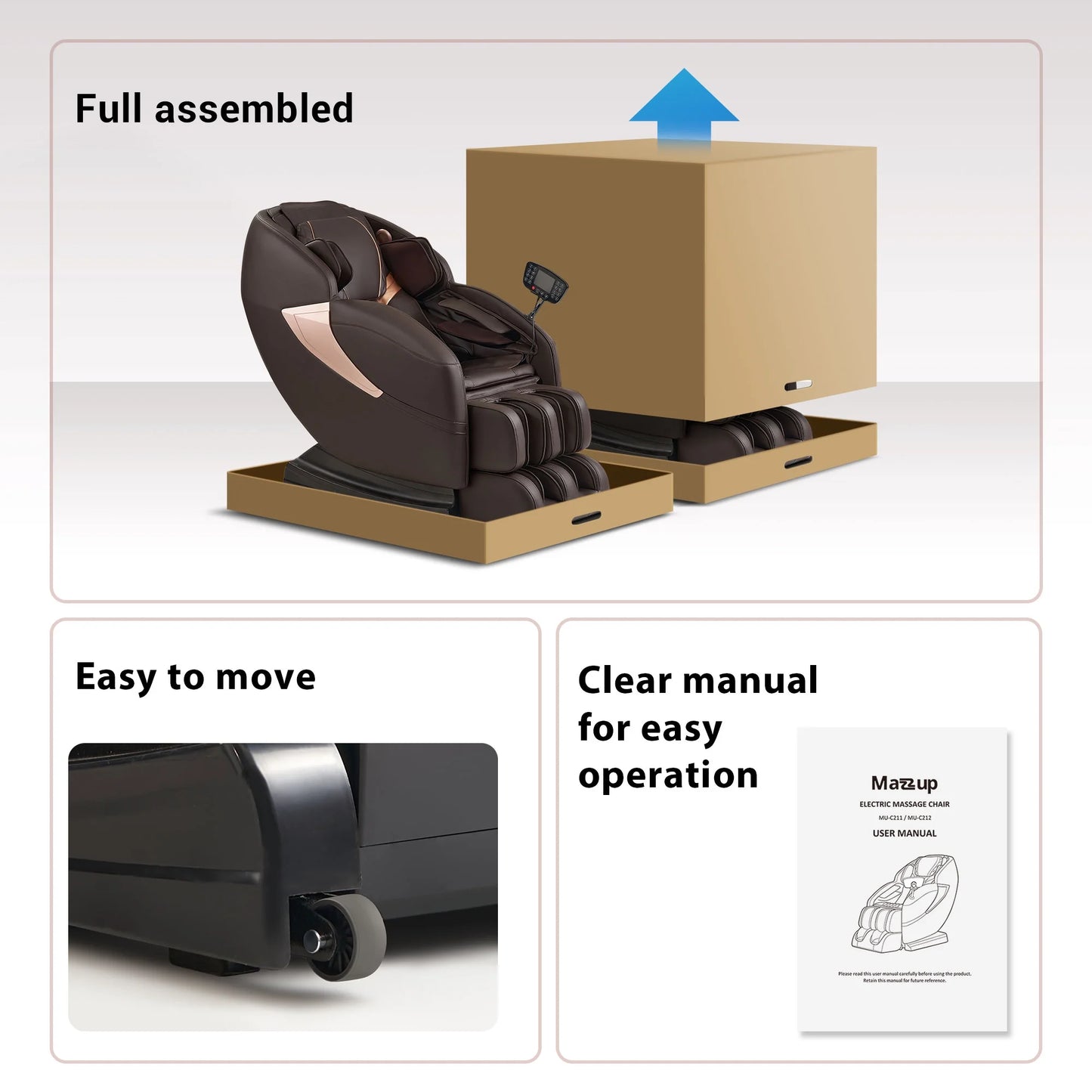 Mazzup Massage Chair Full Body, Shiatsu Zero Gravity Massage Chair with Fully Assembled, LCD Screen, Lower Back and Calf Heating, Air Compression, Brown (DP)
