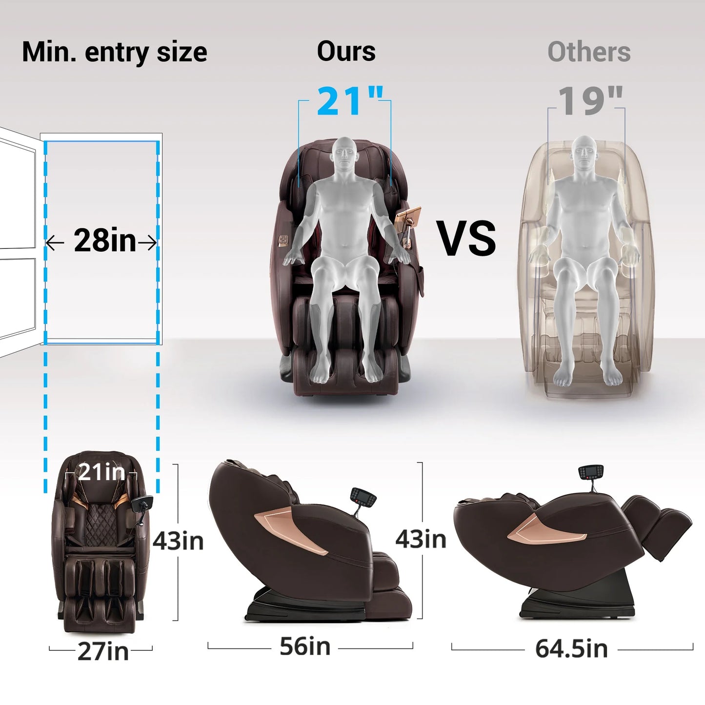 Mazzup Massage Chair Full Body, Shiatsu Zero Gravity Massage Chair with Fully Assembled, LCD Screen, Lower Back and Calf Heating, Air Compression, Brown (DP)