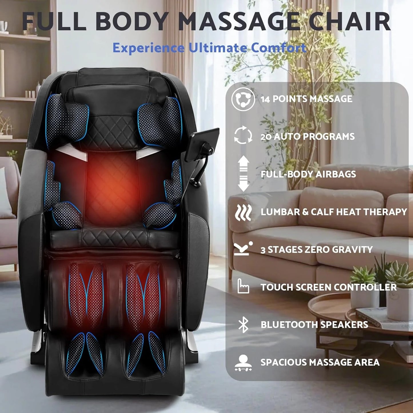 Mazzup Full Body Massage Chair, Zero Gravity Massage Chair Recliner, Black (DP)