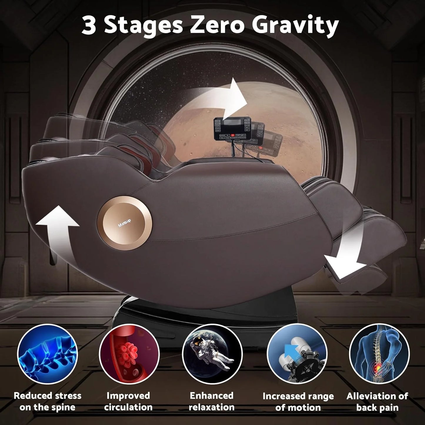 Mazzup Massage Chair Full Body , Zero Gravity Shiatsu Recliner with 14 Massage Points, Brown (DP)