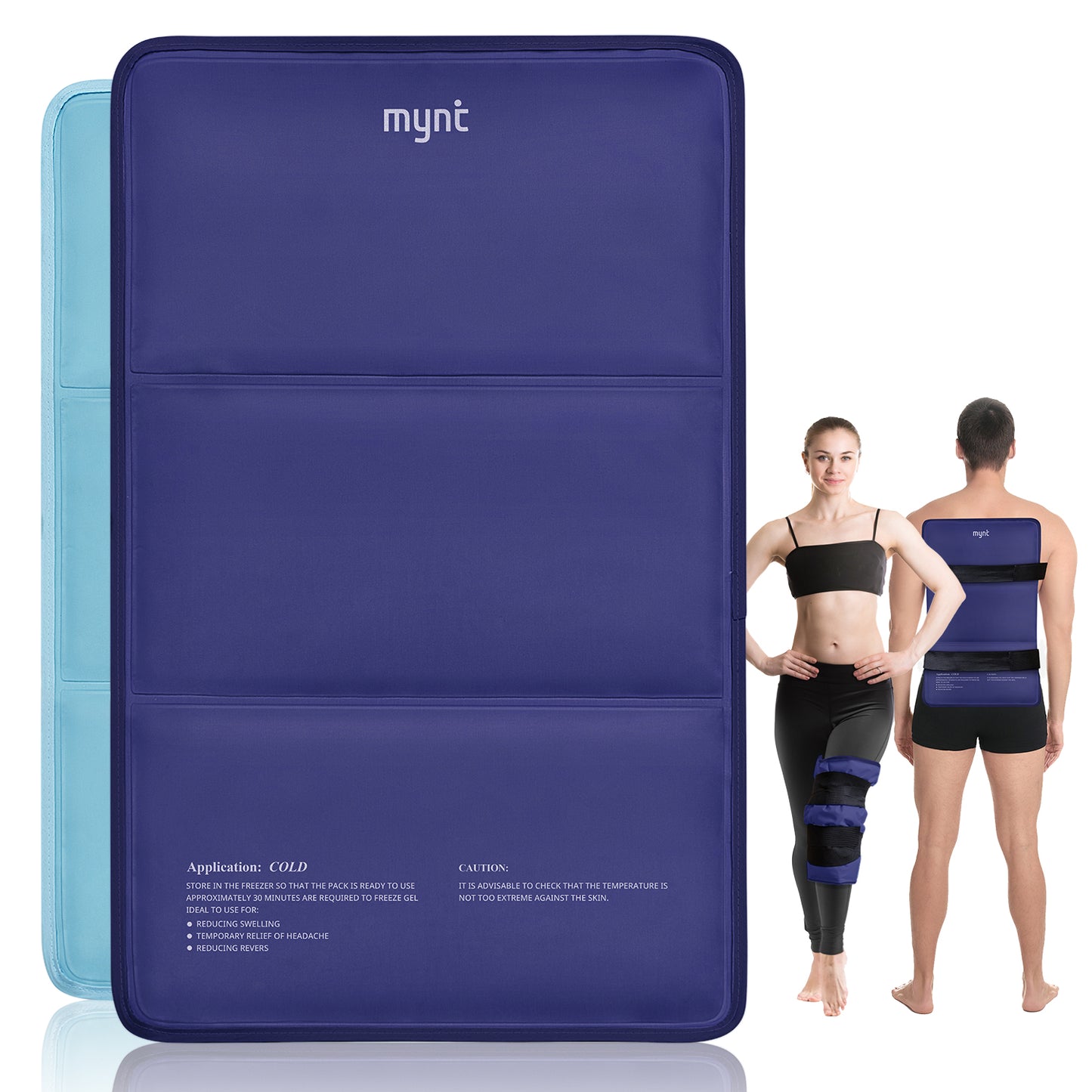 Mynt Reusable Gel Ice Pack with Large Size of 21''x13'' and 2 Adjustable Straps for Neck Shoulder Back Waist Leg Knee Ankle Injuries(Navy Blue)