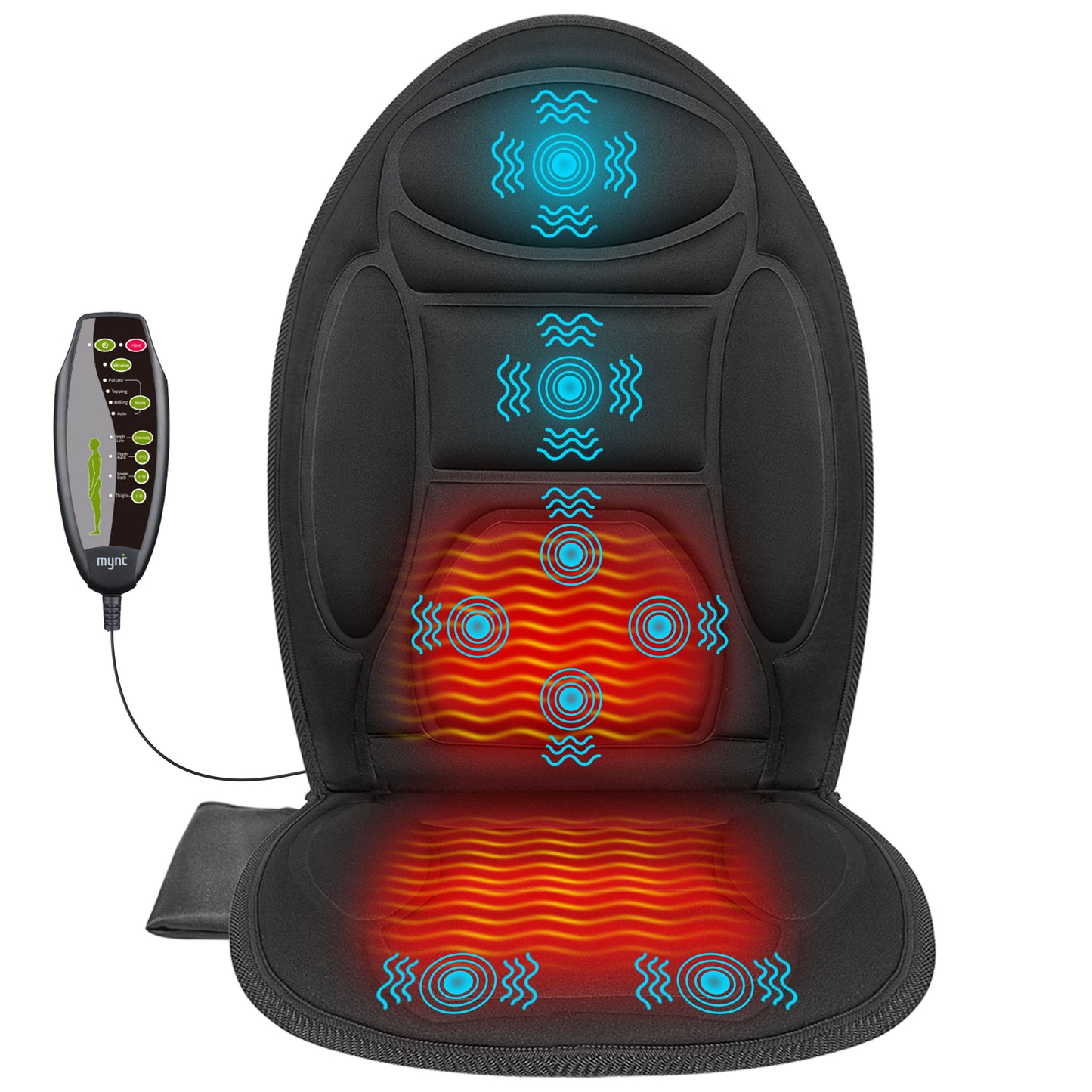 Mynt Back Massager Seat Cushion Massager with Heat, 8 Vibration Massage Nodes Massage Chair Pad for Home Office Chair (DP)