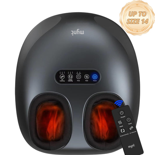 MYNT Shiatsu Foot Massager, Fits Up to Men Size 14, Kneading & Rolling, Air Compression, Wireless Remote, Black（DP)