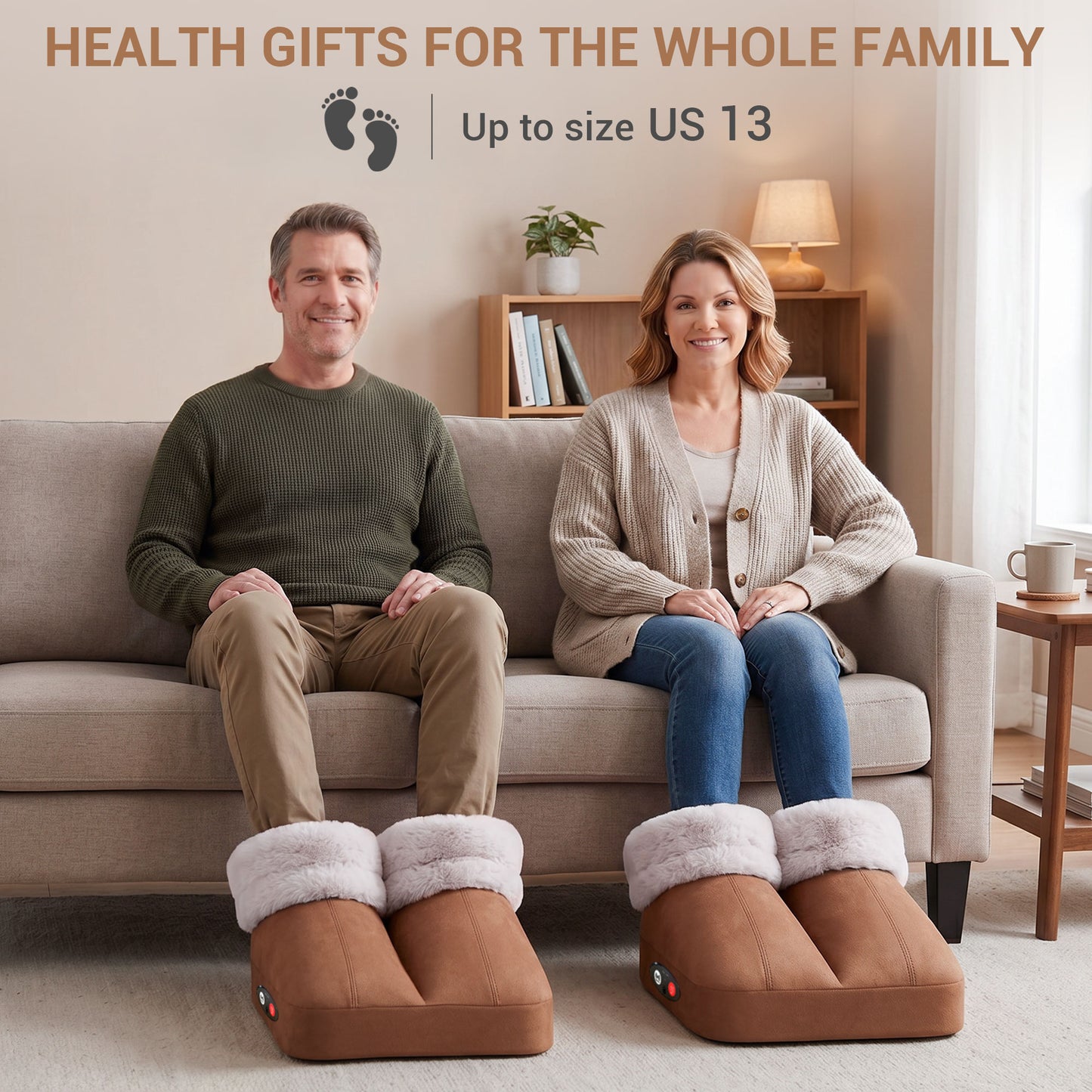 Mynt Foot Massager with Heat, Electric Foot Warmer with Vibration for Women & Men, Brown