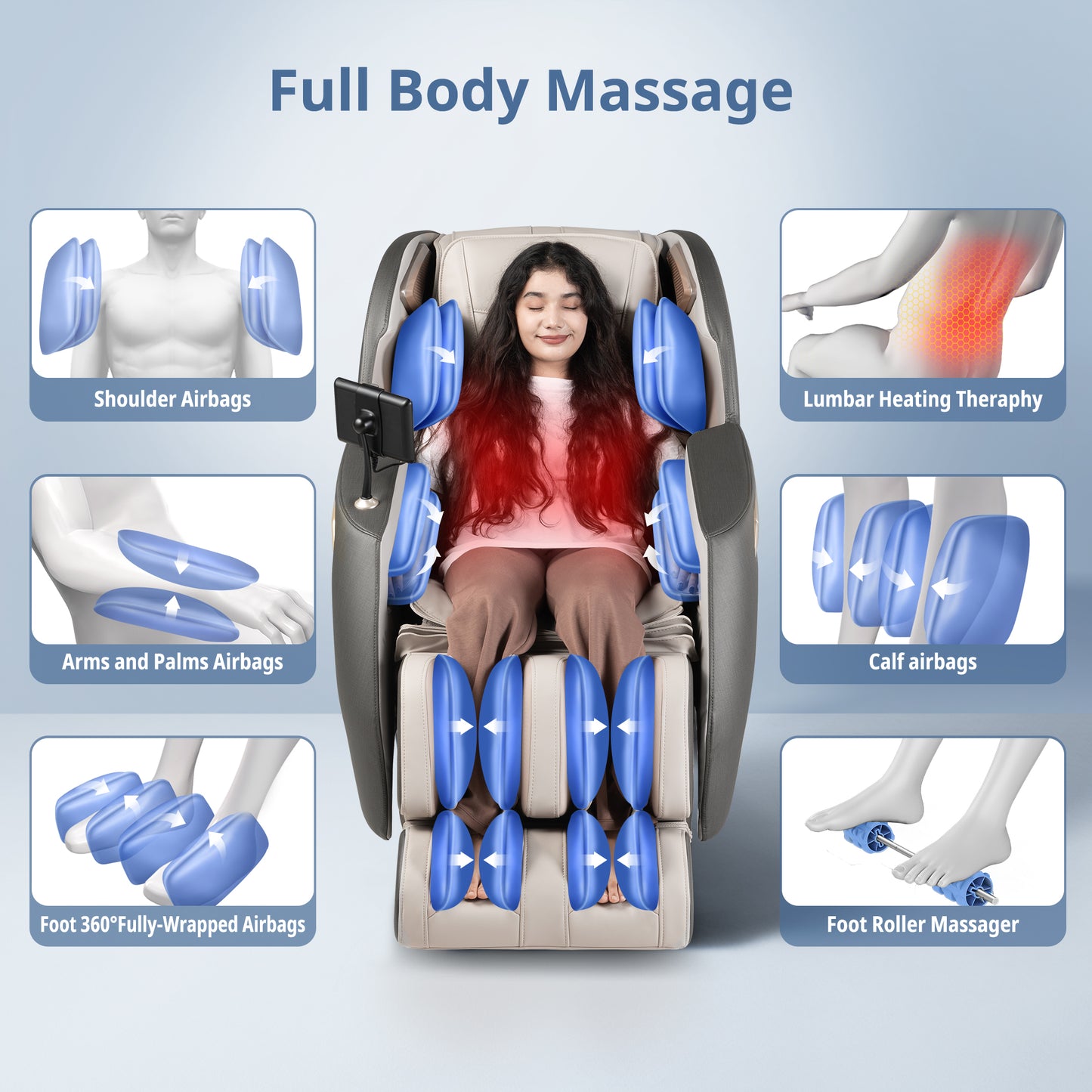 Mynta Zero Gravity Massage Chair, 170° Flexible Track with FootMassage, Gray