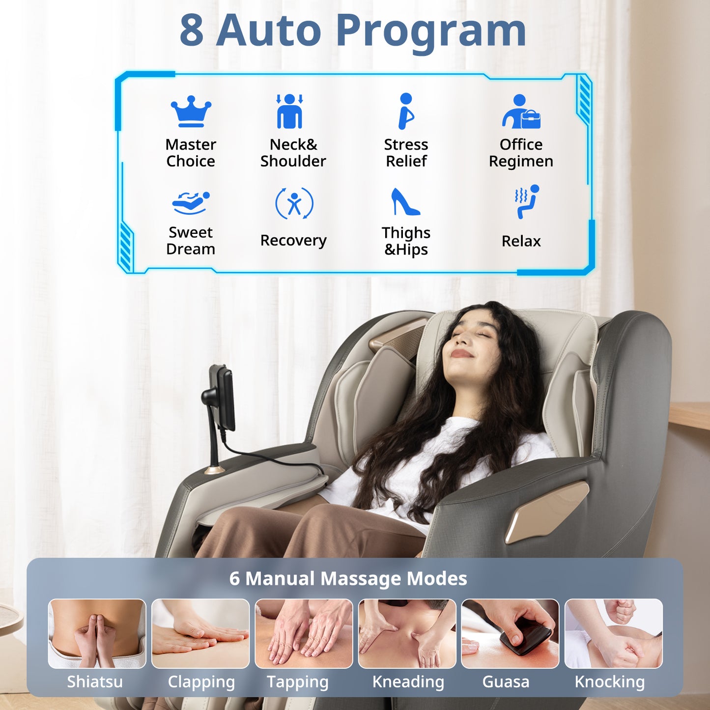 Mynta Zero Gravity Massage Chair, 170° Flexible Track with FootMassage, Gray