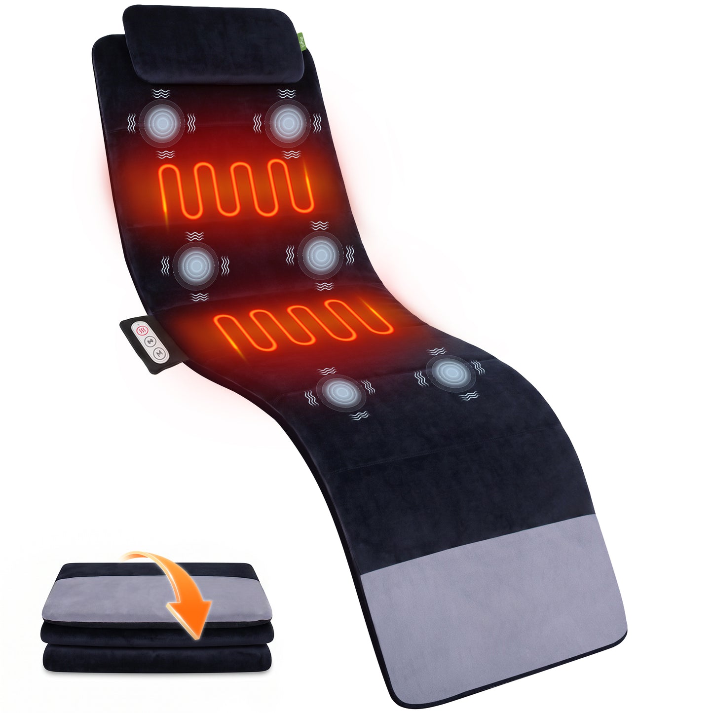 Mynt Full Body Massage Mat with Heat and Vibration, Back Massager Pad with 6 Motors & 2 Heating Levels, Adjustable Neck Pillow, Gifts for Men Women