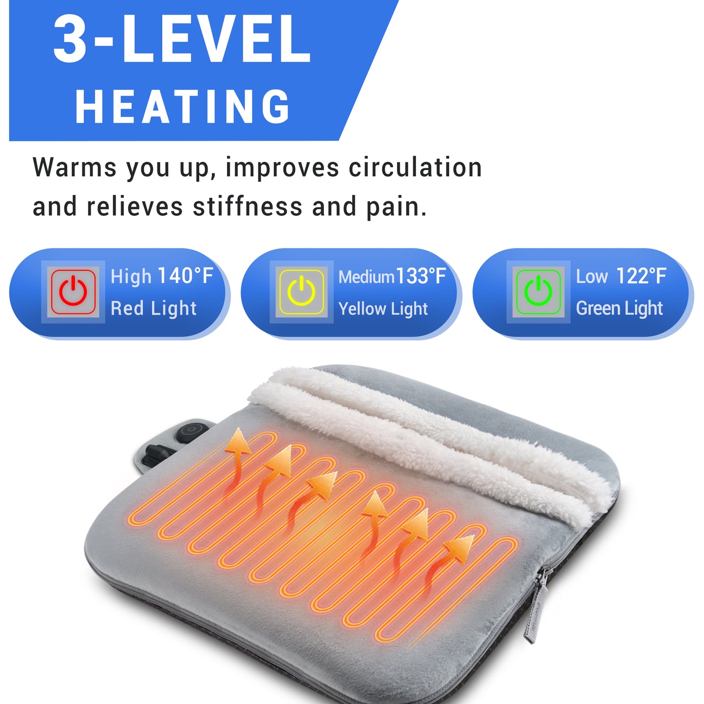 Mynt Heating Pad for Feet, Electric Heated Foot Warmers with 3 Heat Levels & Auto Shut Off, Gray