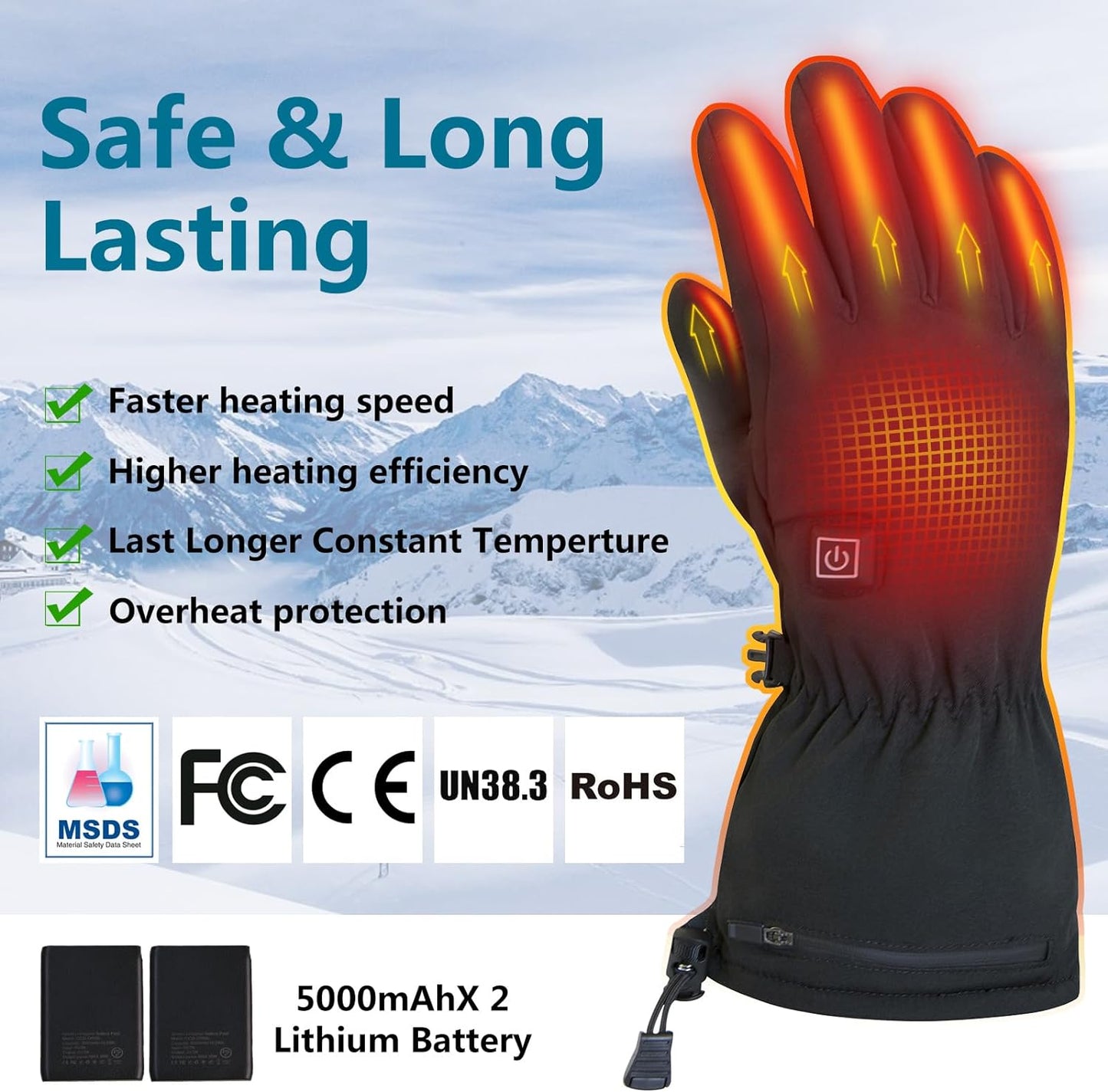 Heated Gloves for Men Women Teens, Rechargeable 5000mAh Battery Powered Heated Work Gloves, Waterproof Touchscreen Electric Hand Warmer for Outdoor Sports Cycling Skiing Motorcycling Hunting (S,M,L)