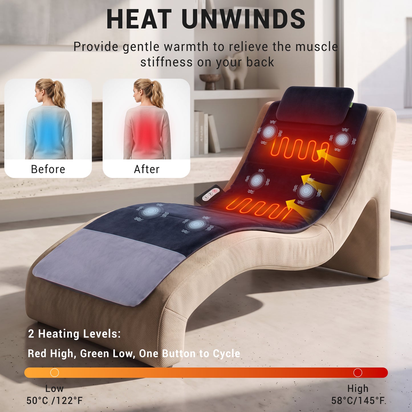 Mynt Full Body Massage Mat with Heat and Vibration, Back Massager Pad with 6 Motors & 2 Heating Levels, Adjustable Neck Pillow, Gifts for Men Women
