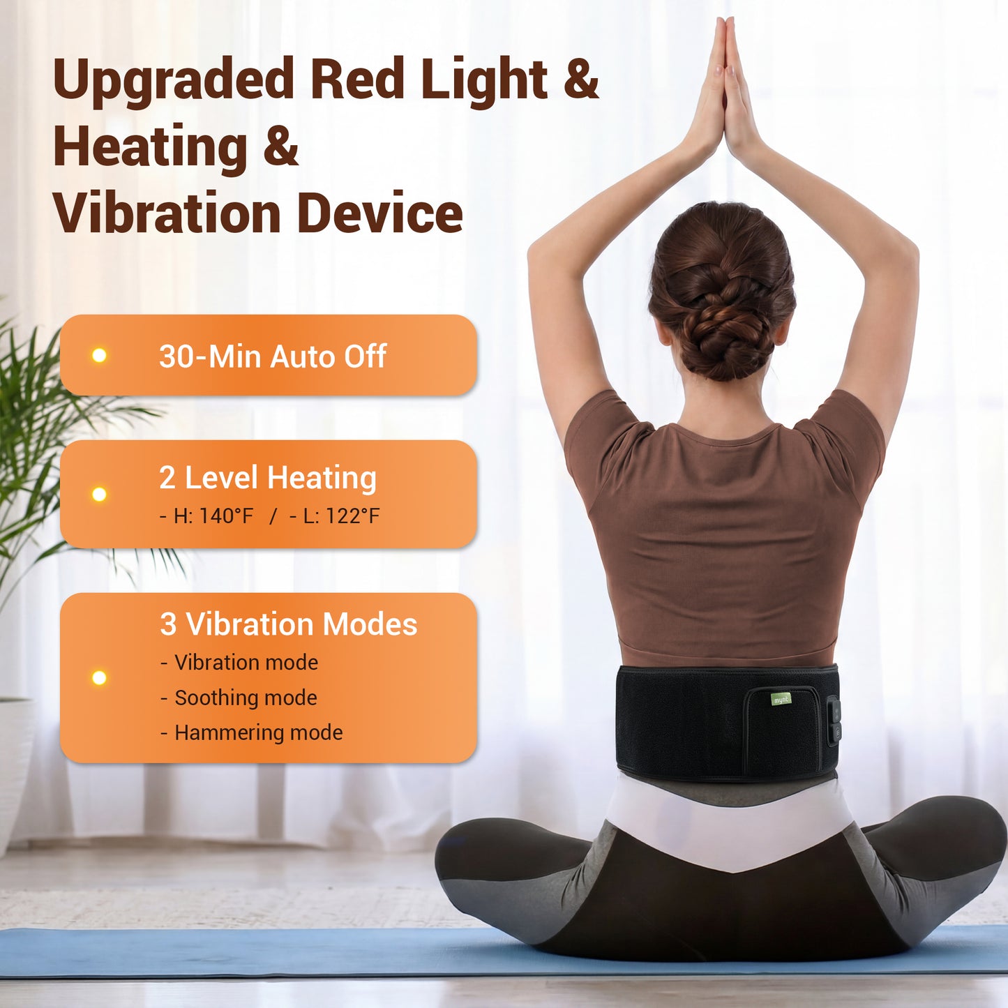 Mynt Red Light Therapy Heating Massage Belt, Infrared Light Therapy Wrap for Back Waist Shoulder Pain Relief, Black(DP)