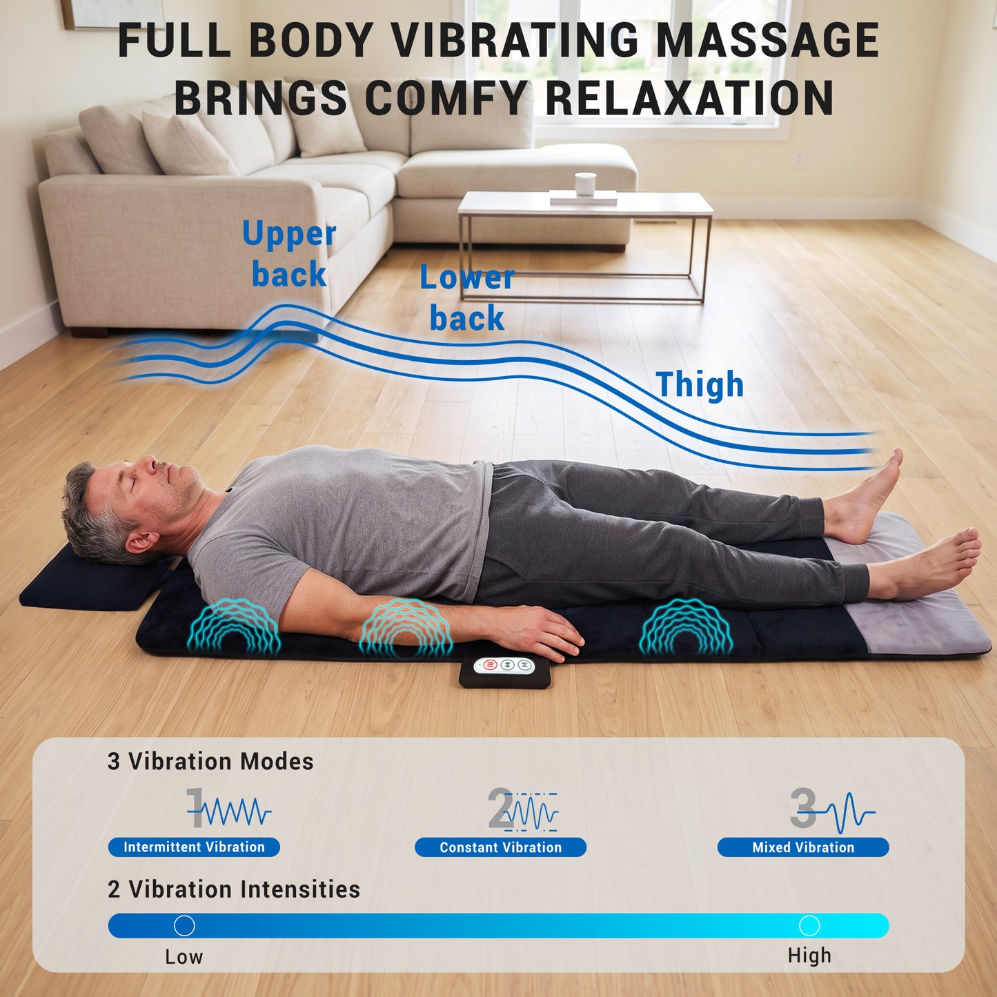 Mynt Full Body Massage Mat with Heat and Vibration, Back Massager Pad with 6 Motors & 2 Heating Levels, Adjustable Neck Pillow, Gifts for Men Women
