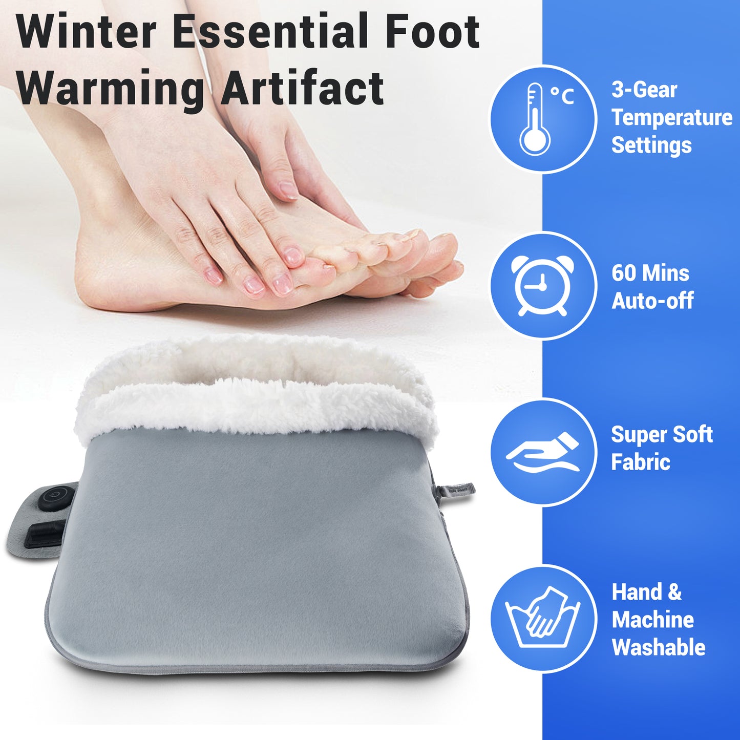 Mynt Heating Pad for Feet, Electric Heated Foot Warmers with 3 Heat Levels & Auto Shut Off, Gray