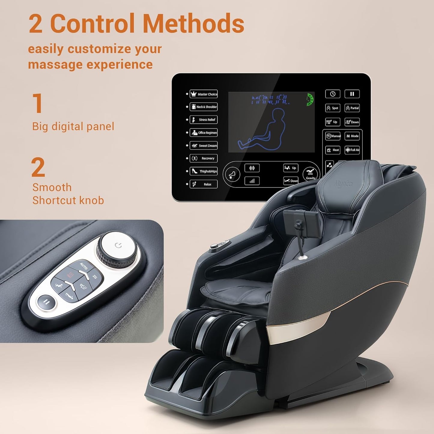 MYNTA 3D Massage Chair Full Body 2025 Shaitsu SL Track Massage Chairs with Zero Gravity Full Body Airbags & Heating, MC1650(Grey)