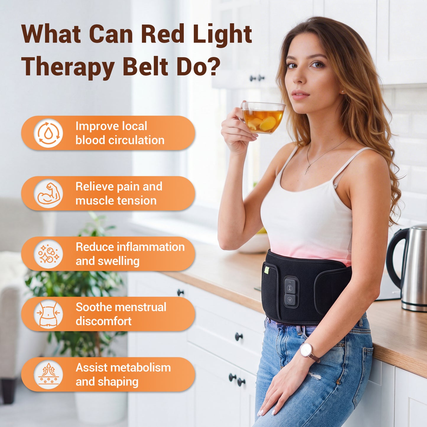 Mynt Red Light Therapy Heating Massage Belt, Infrared Light Therapy Wrap for Back Waist Shoulder Pain Relief, Black(DP)