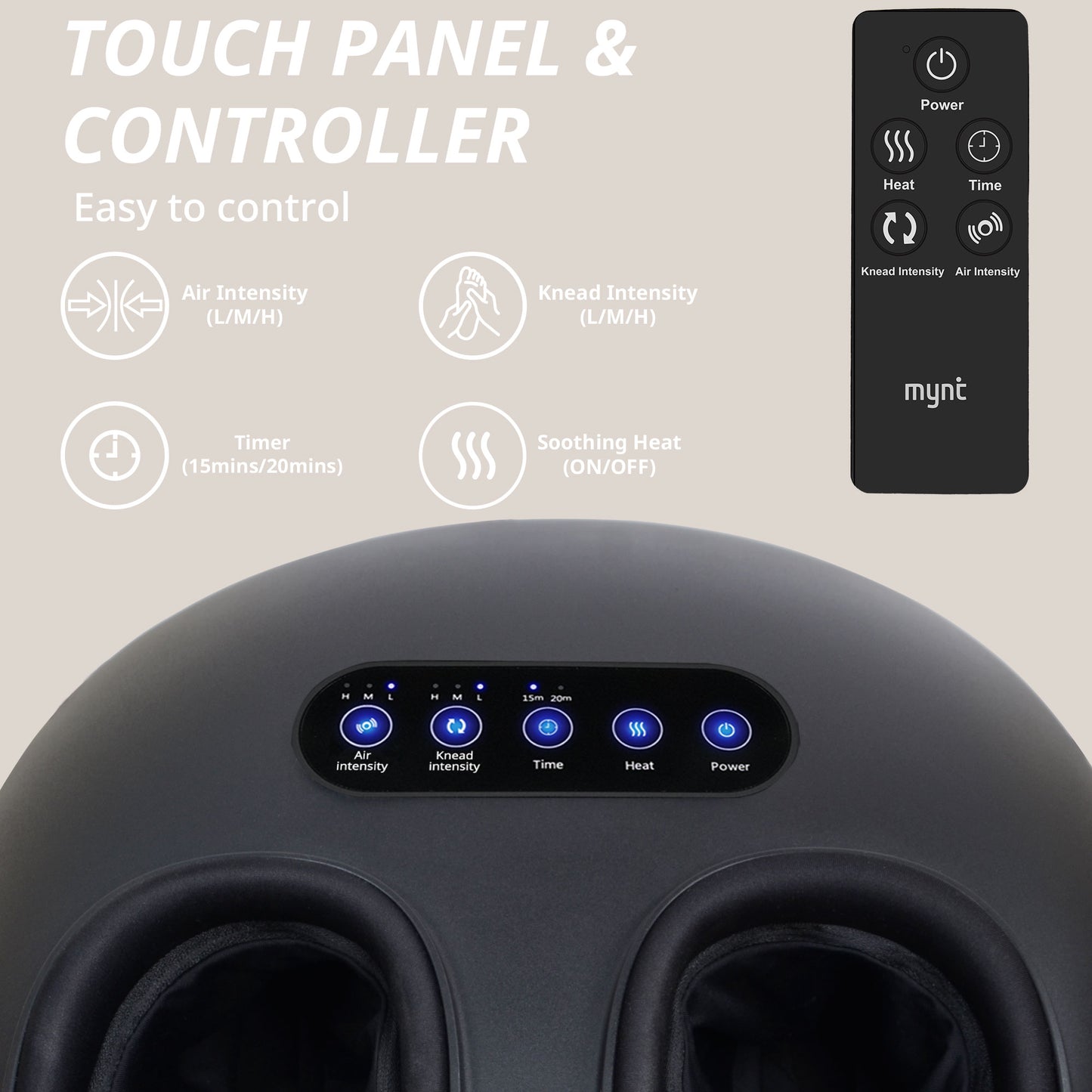 MYNT Shiatsu Foot Massager, Fits Up to Men Size 14, Kneading & Rolling, Air Compression, Wireless Remote, Black（DP)