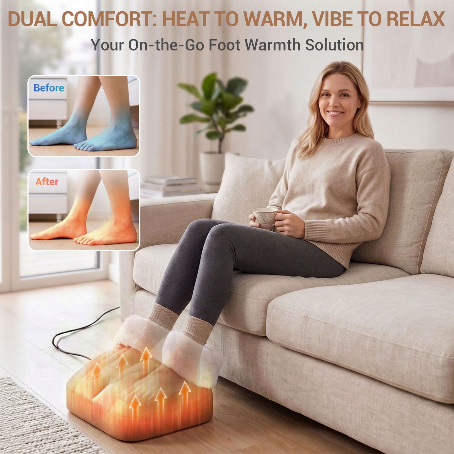 Mynt Foot Massager with Heat, Electric Foot Warmer with Vibration for Women & Men, Brown