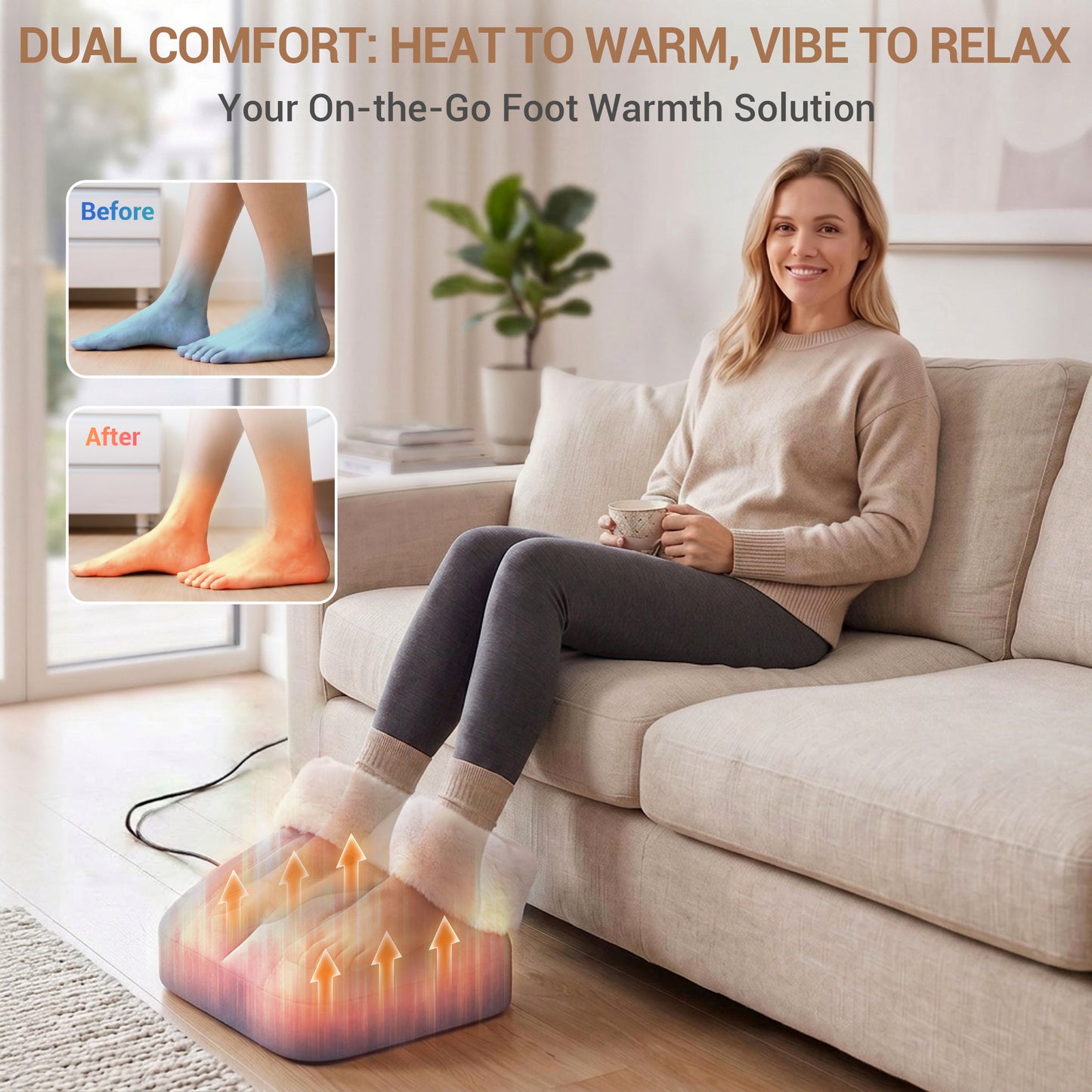 Mynt Foot Massager for Circulation, Foot Warmer with 2 Vibration & 2 Heating, Winter Gift, Gray