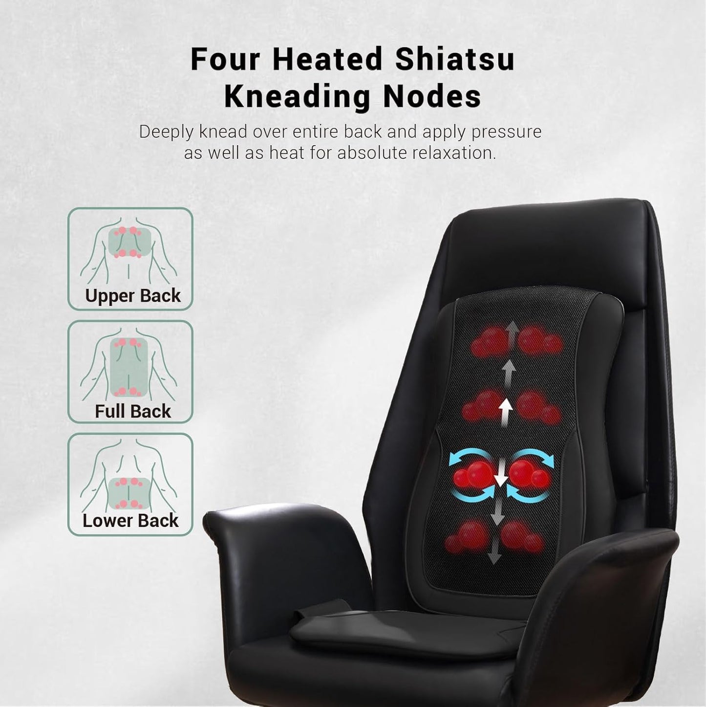 Mynt Shiatsu Back Massager for Chair with Heat, Deep Kneading Massage Pad for Office Home Use, Black(DP)